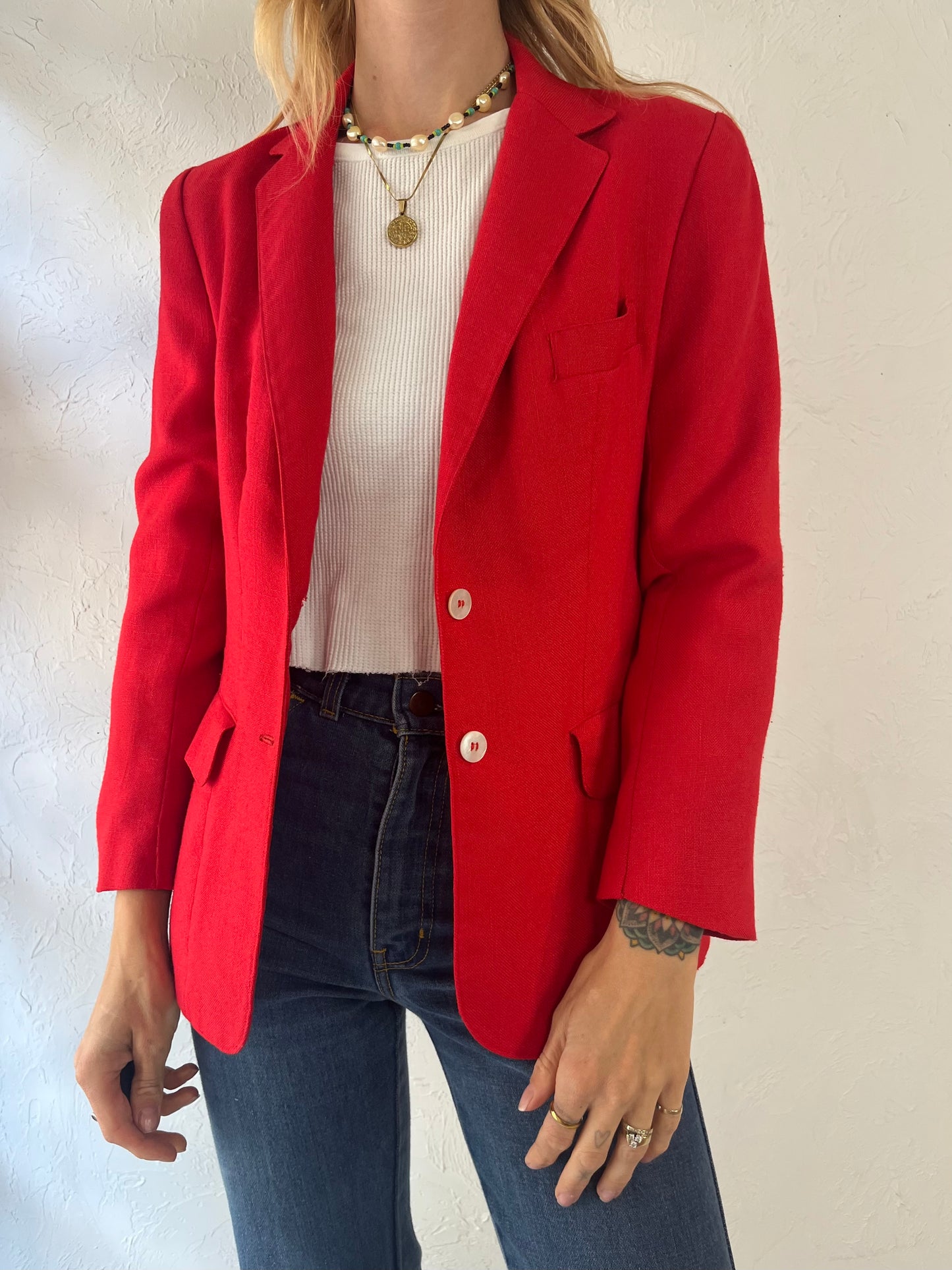 60s 70s 'Evan Picone' Red Blazer Jacket / Union Made / Small