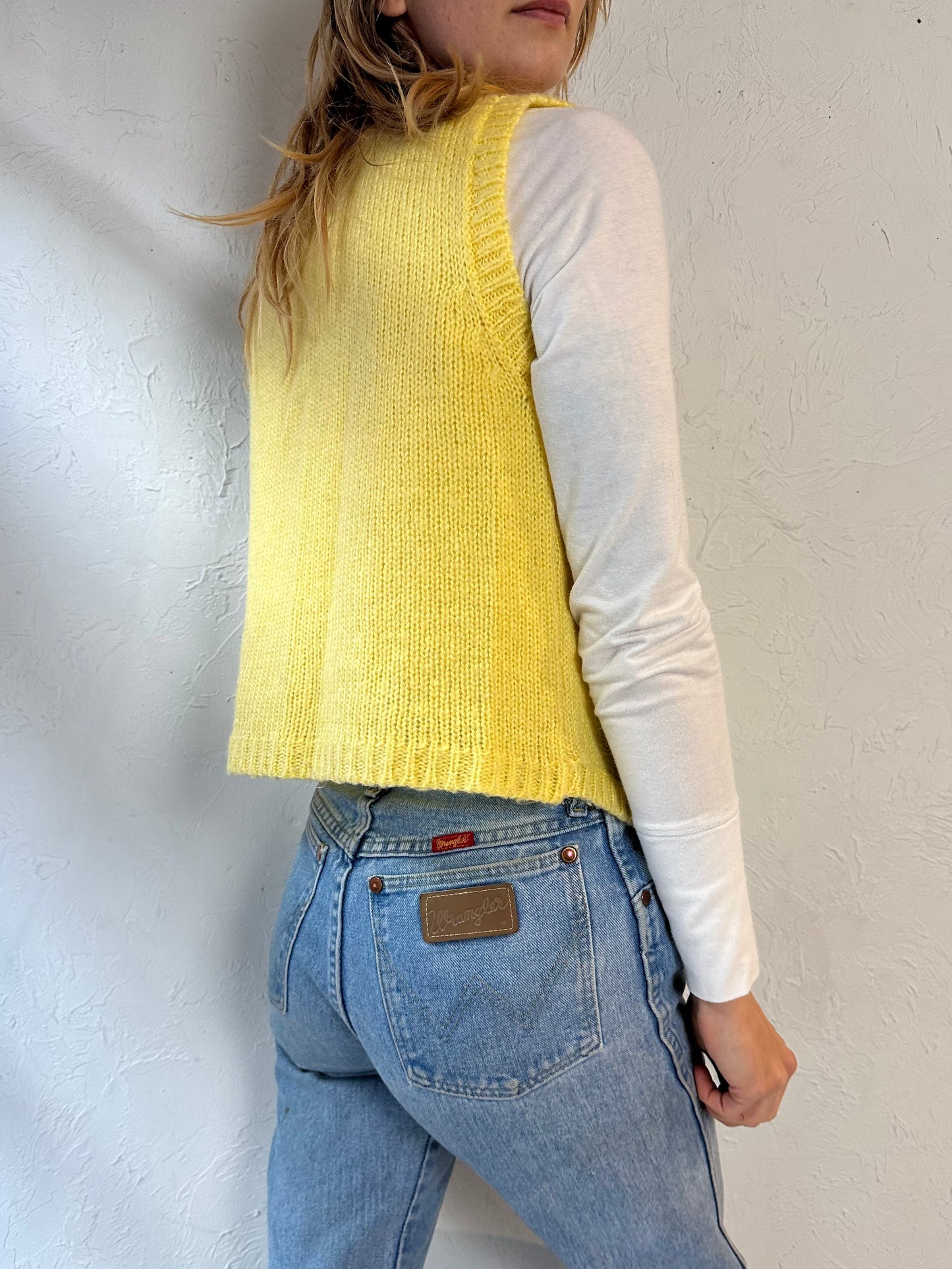 70s 'Ormond' Yellow Acrylic Knit Sweater Vest / Small