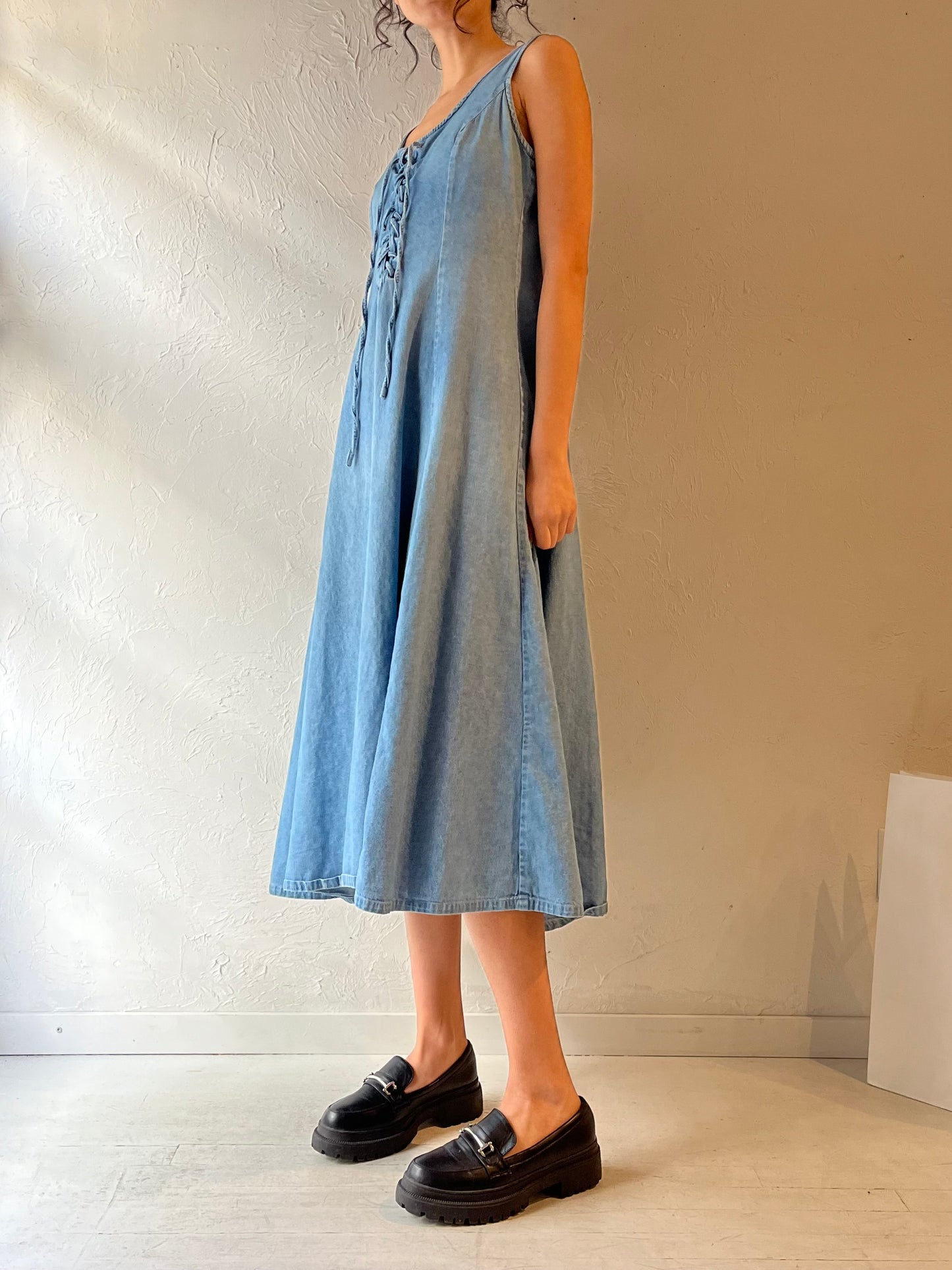 Vintage Sleeveless Denim Midi Dress / Medium