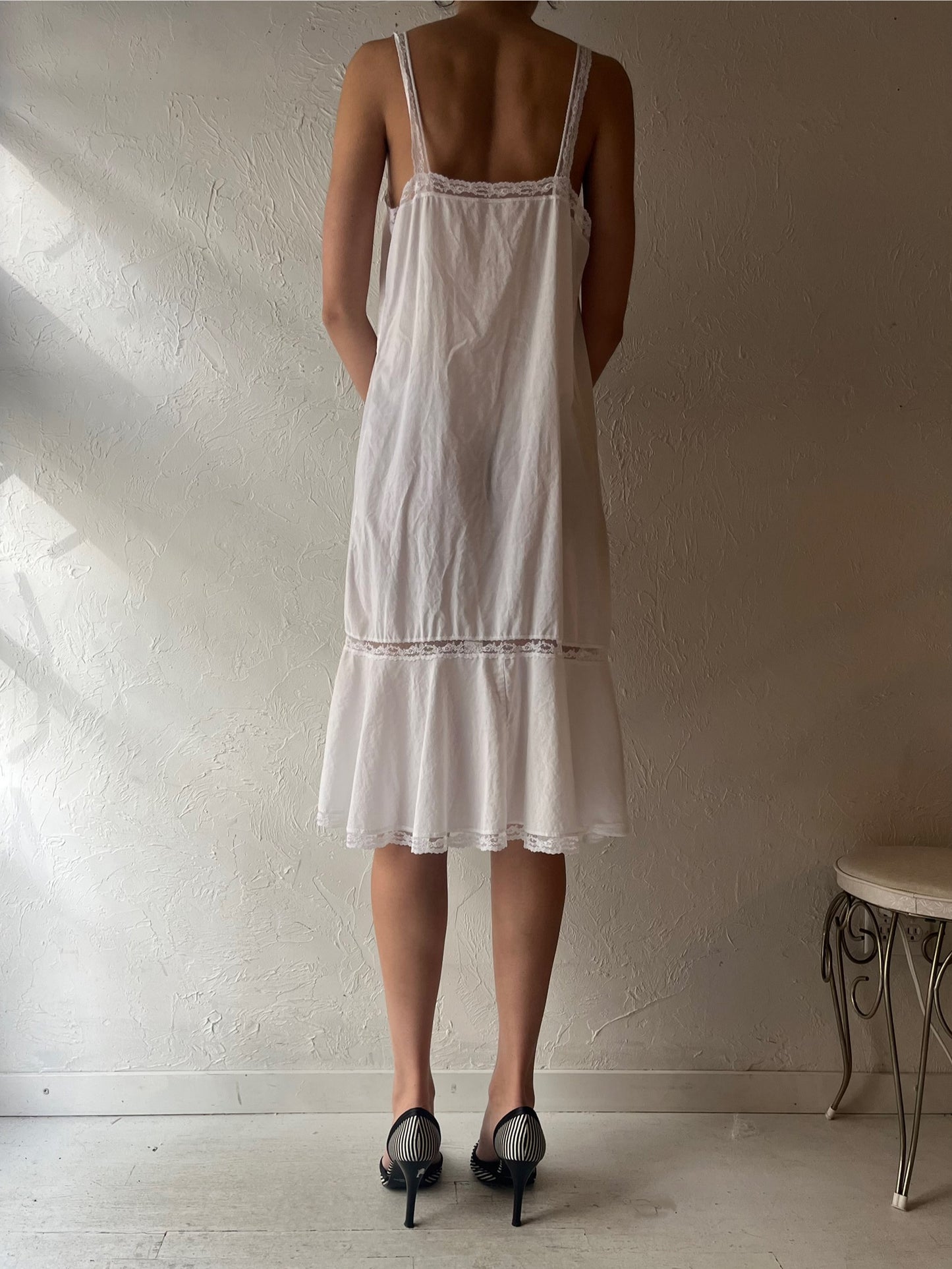 Vintage White Cotton Midi Dress / Medium