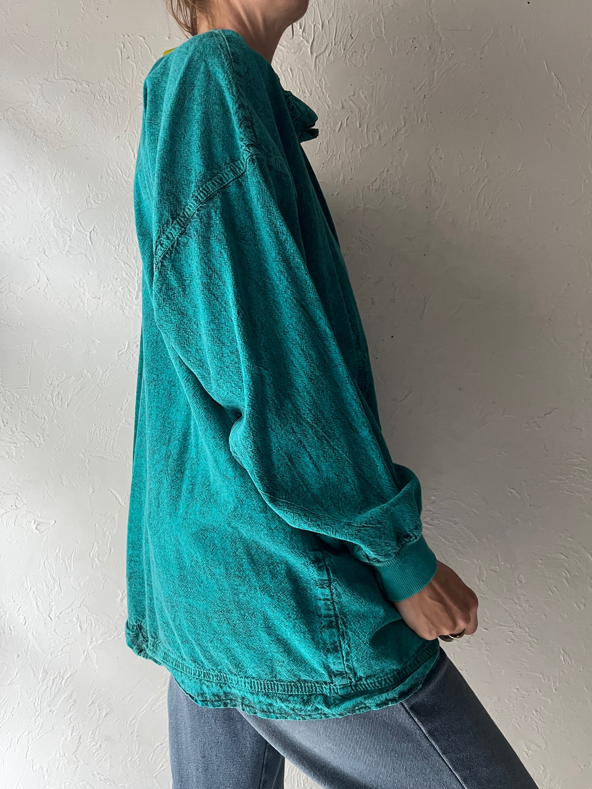 90s 'Ezze Wear' Green Zip Up Long Sleeve Cotton Jacket / Small