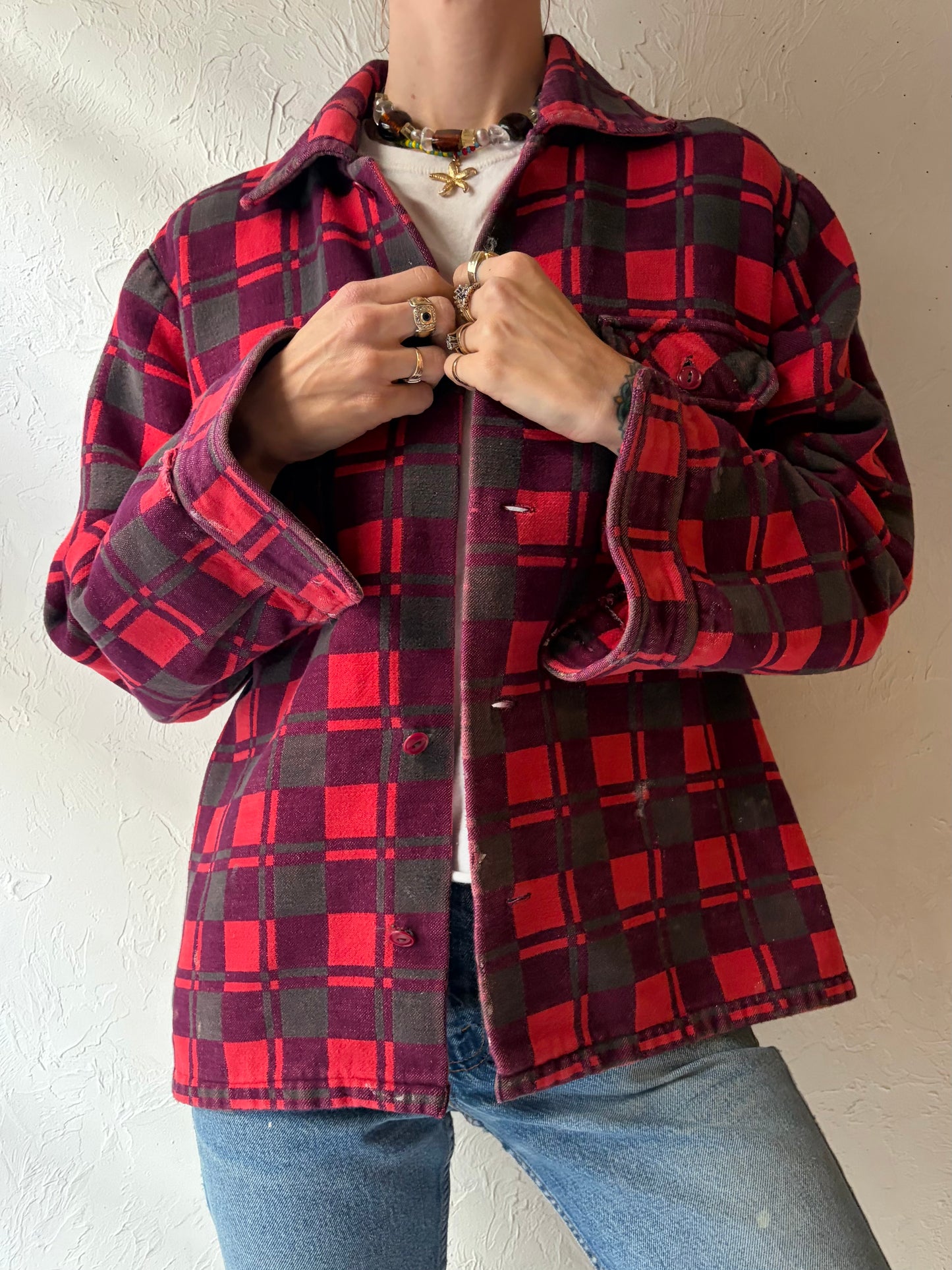 Vintage 'Champion' Cotton Flannel Jacket / Small