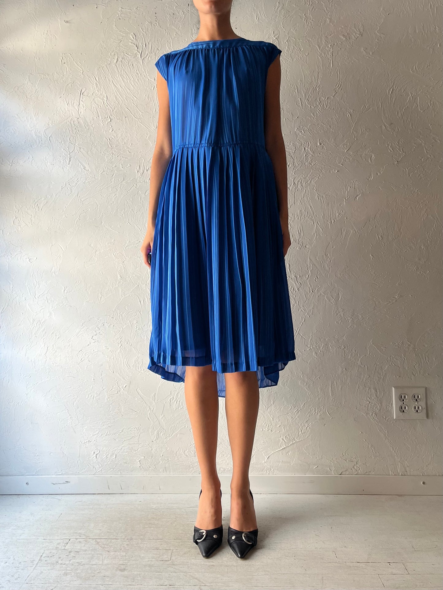 90s 'Finzi Contini' Blue Striped Normcore Minimalist Summer Midi Dress / Large