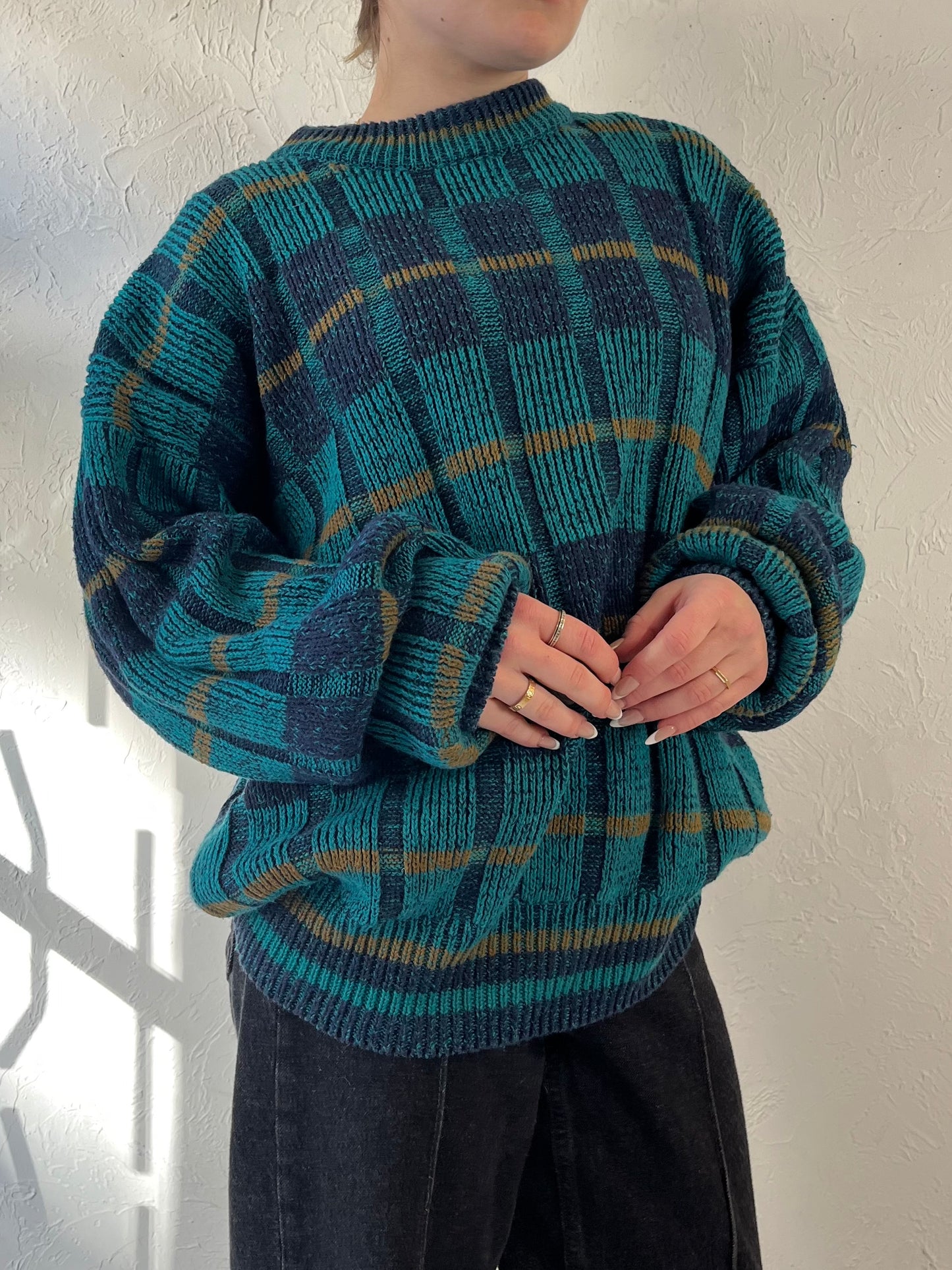 90s ‘Steeple Chase’ Blue Patterned Sweater / Large