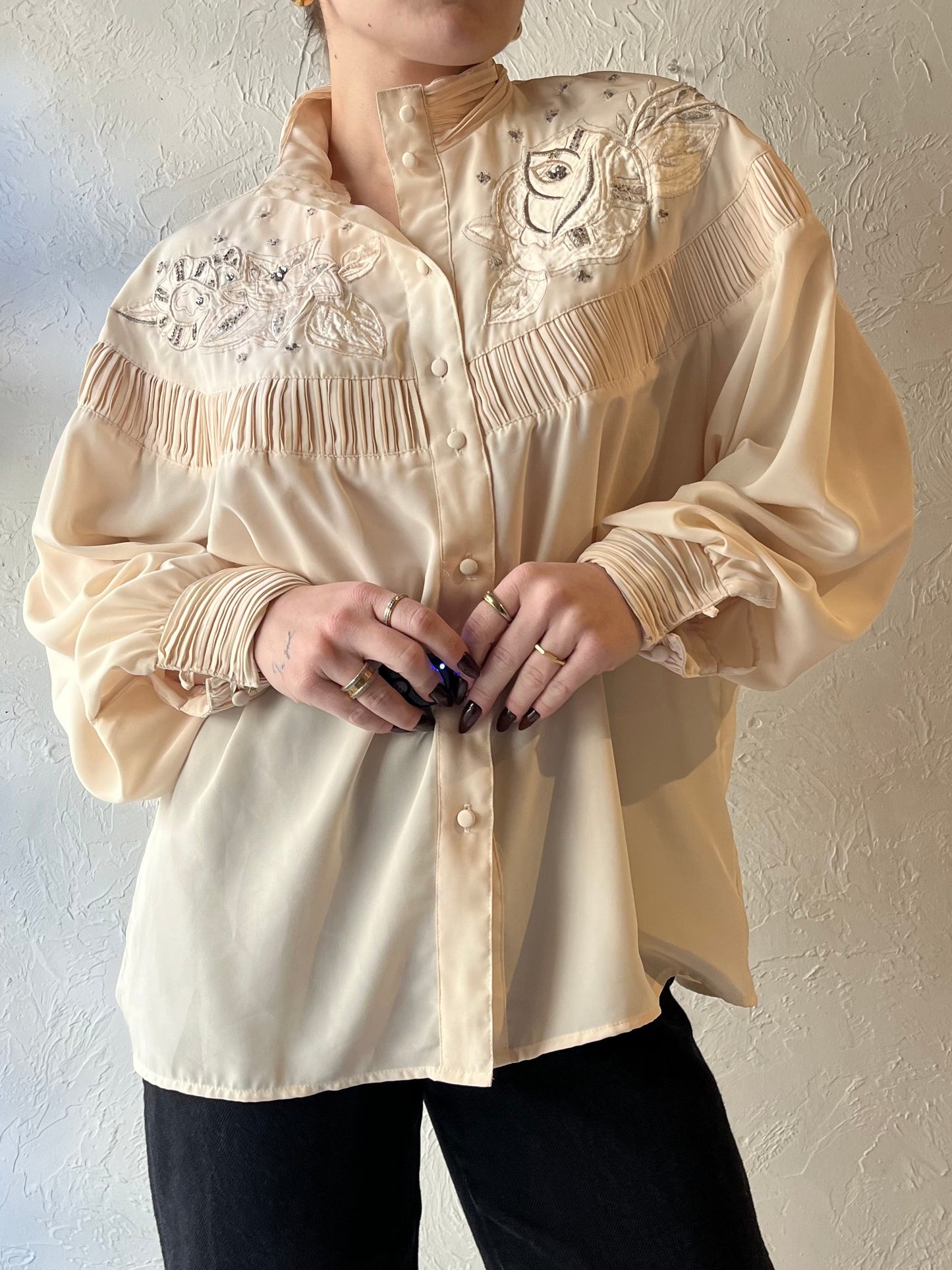 80s ‘Elite’ Cream Button Up Blouse / Large