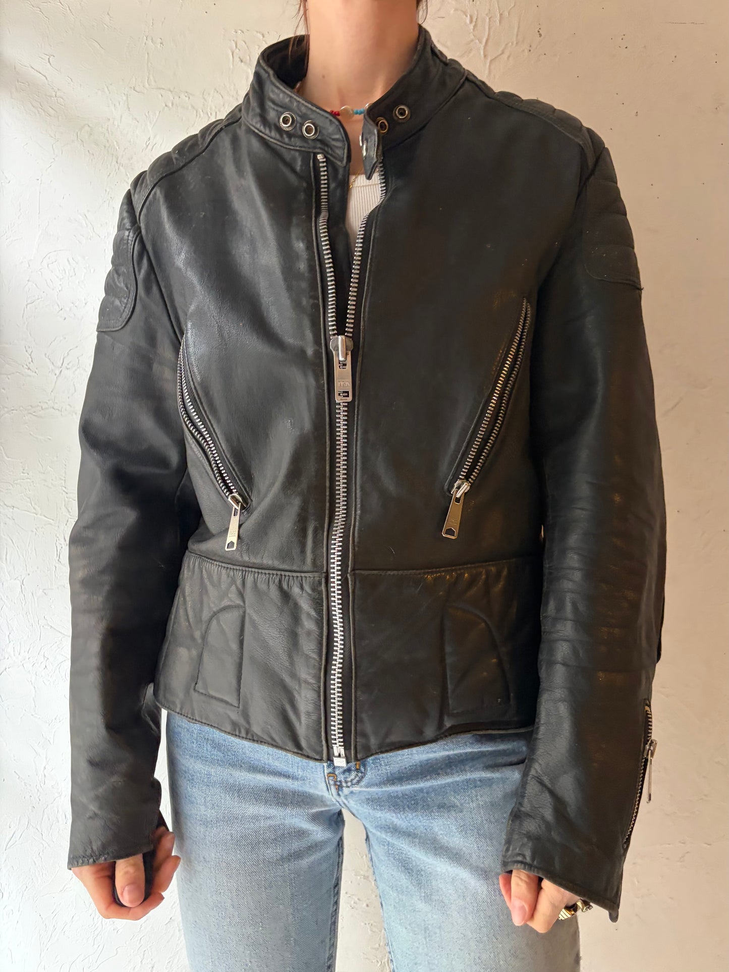 Vintage Heavy Duty Moto Leather Jacket / Medium