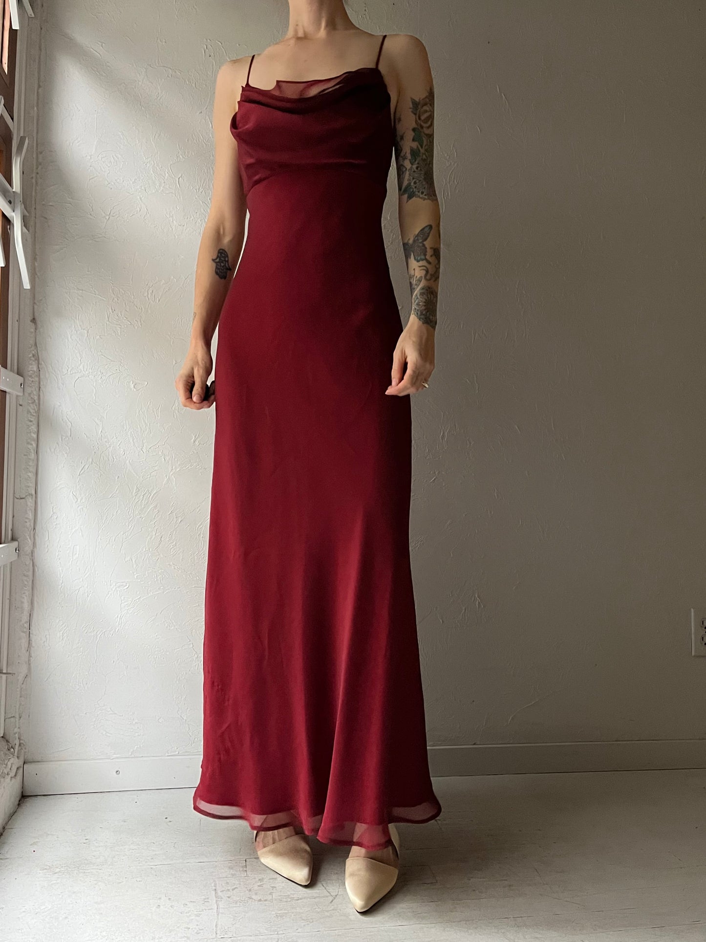 90s ‘Cache’ Red Formal Maxi Dress / Small