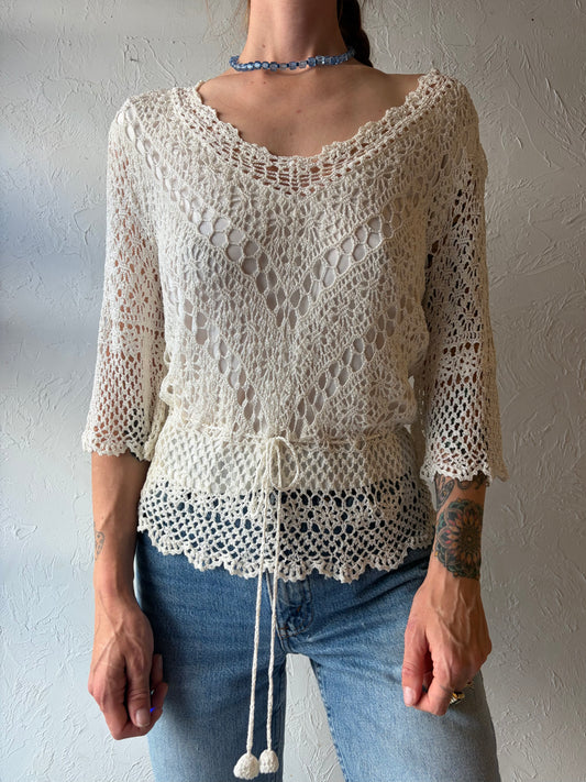 90s 'Kroshetta' Cream Crochet Top / Medium