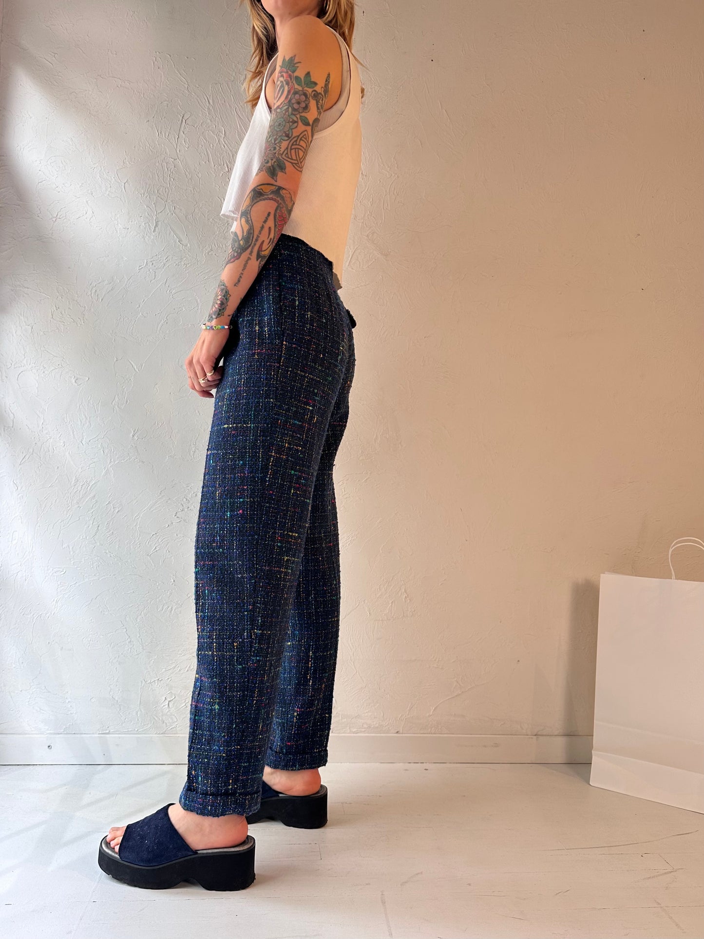 80s 'Design Studio' Blue Knit Trousers / XS