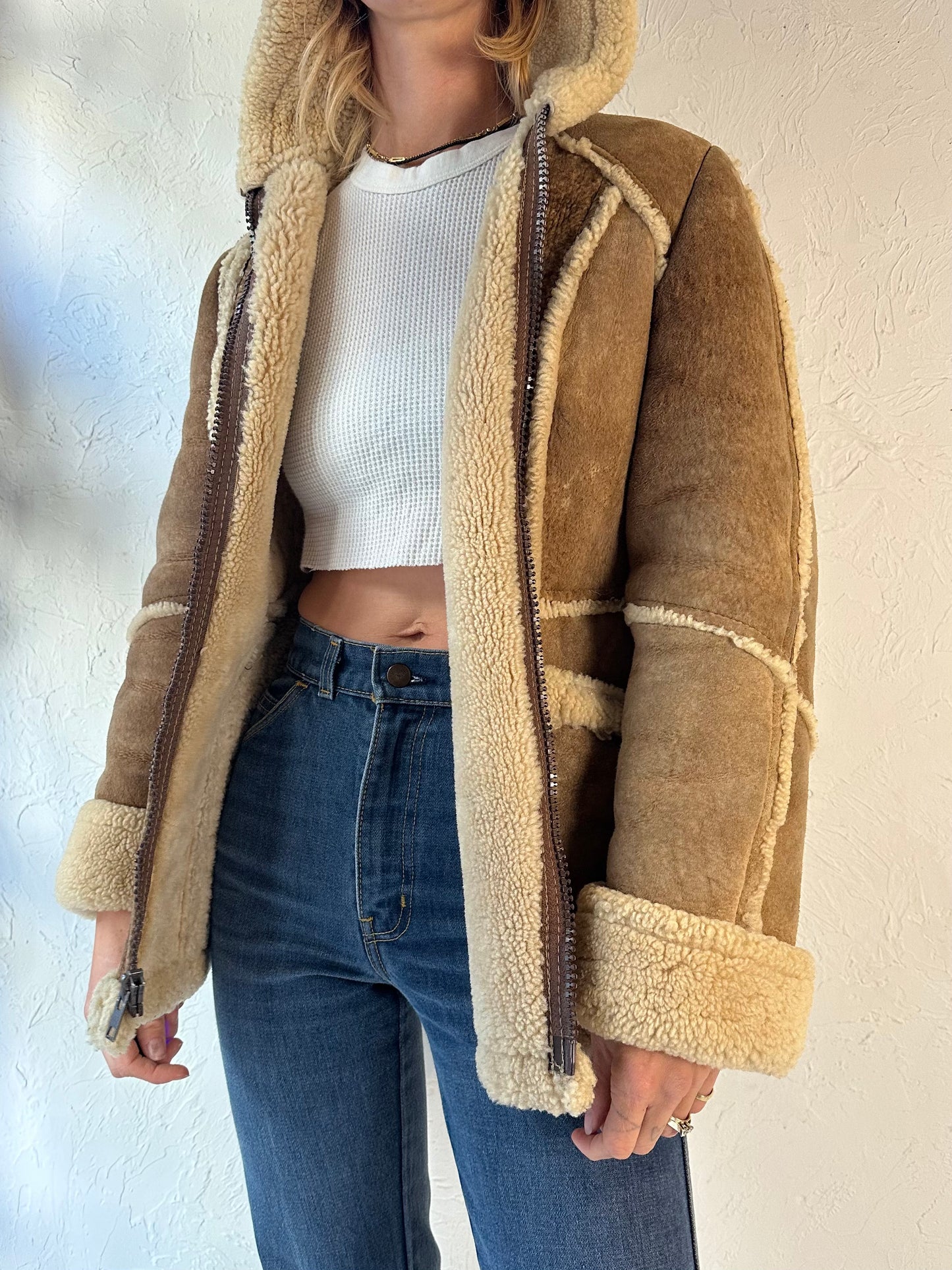 80s 'Wilsons' Shearling Lined Hooded Jacket / Small