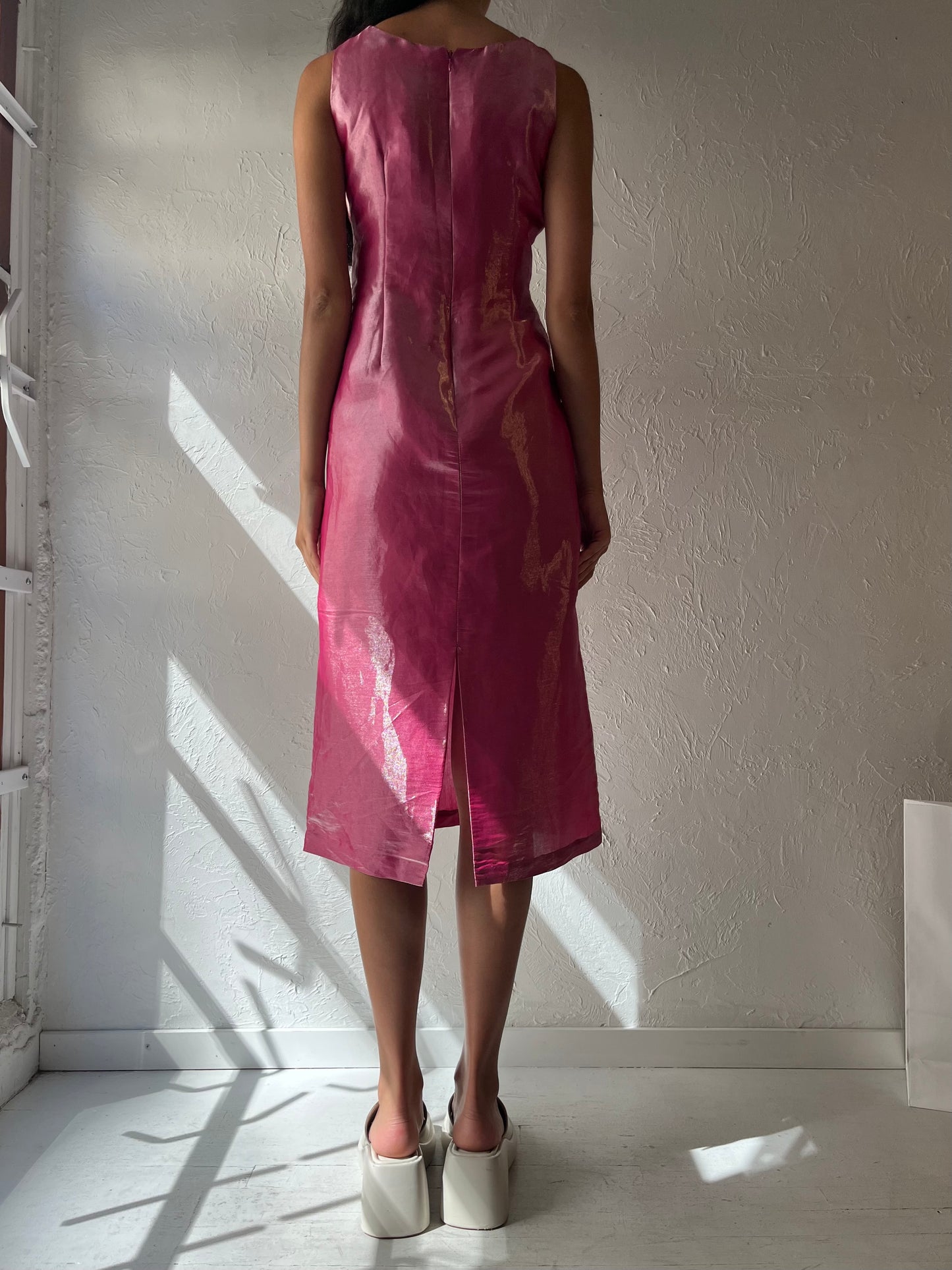 Vintage Shiny Pink Midi Dress / Small