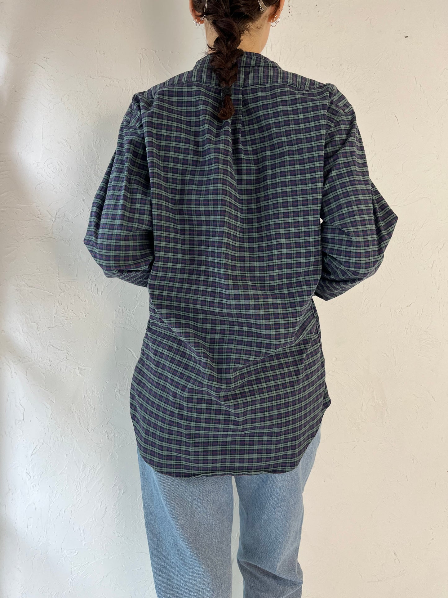 Y2K 'Ralph Lauren' Blue Cotton Plaid Button Up Shirt / Medium