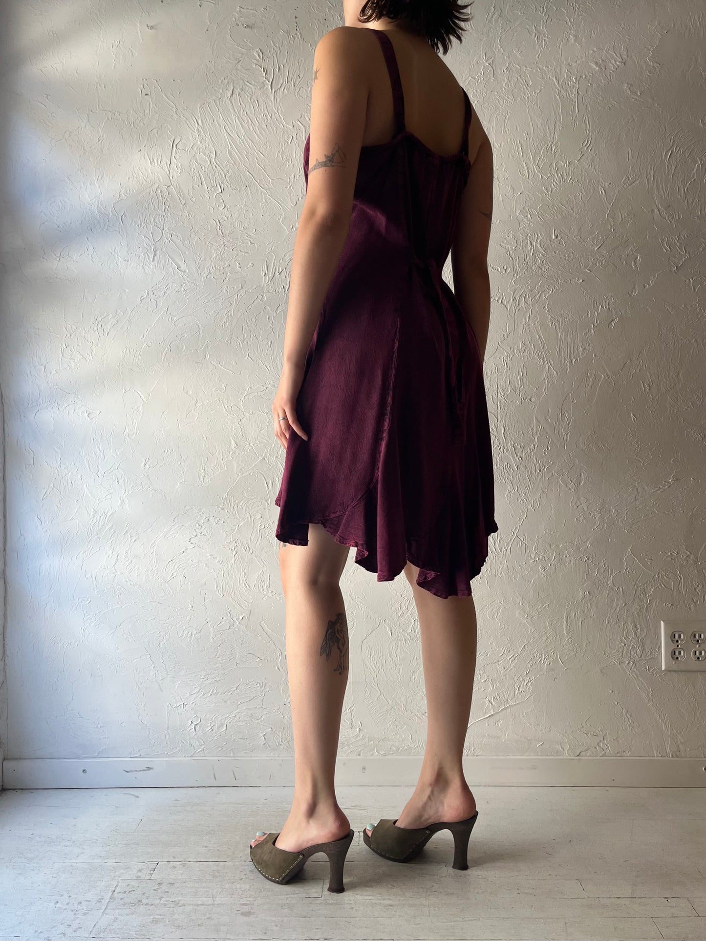 Y2k 'Om Company' Maroon Whimsical Goth Fairy Core Summer Mini Dress / Large