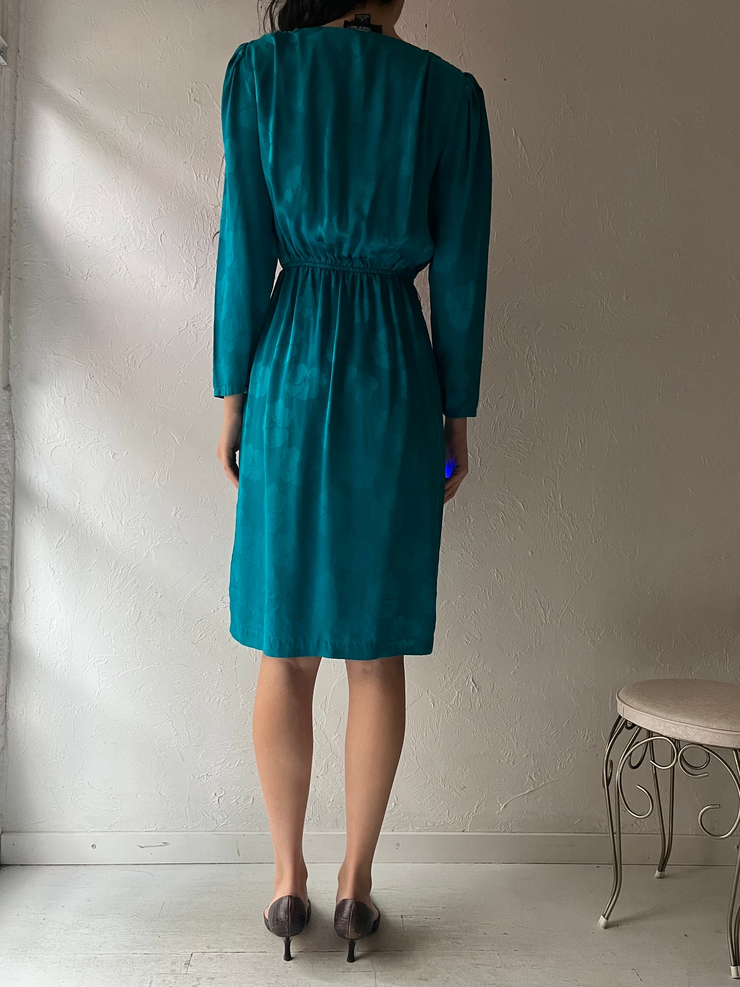 80s 'Nordstrom' Blue Silk Dress / Small