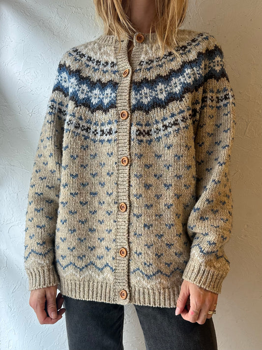 90s 'Easywear' Nordic-Style Knit Cardigan / Large