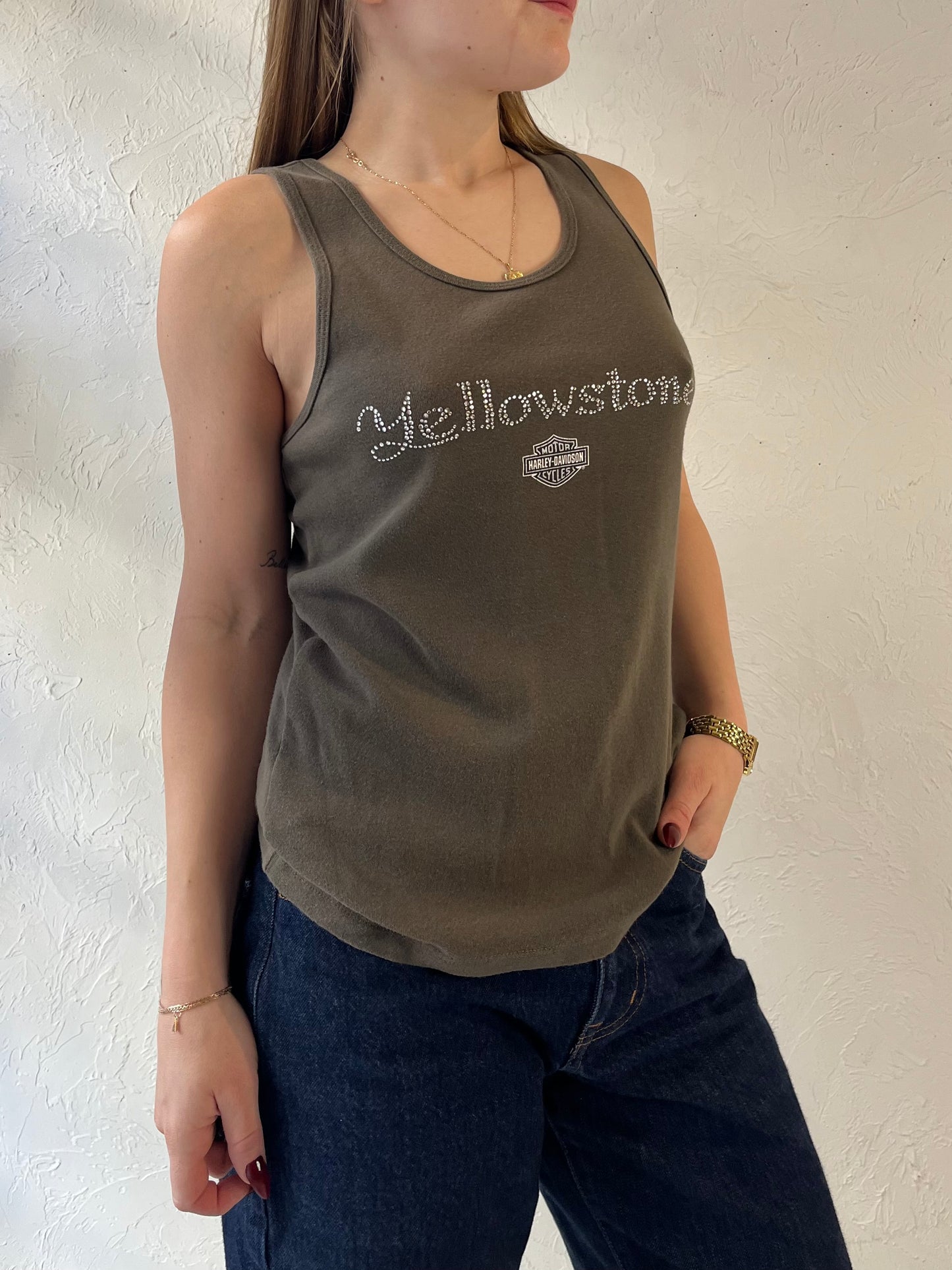 90s ‘Harley Davidson’ Yellowstone Rhinestone Tank / XL