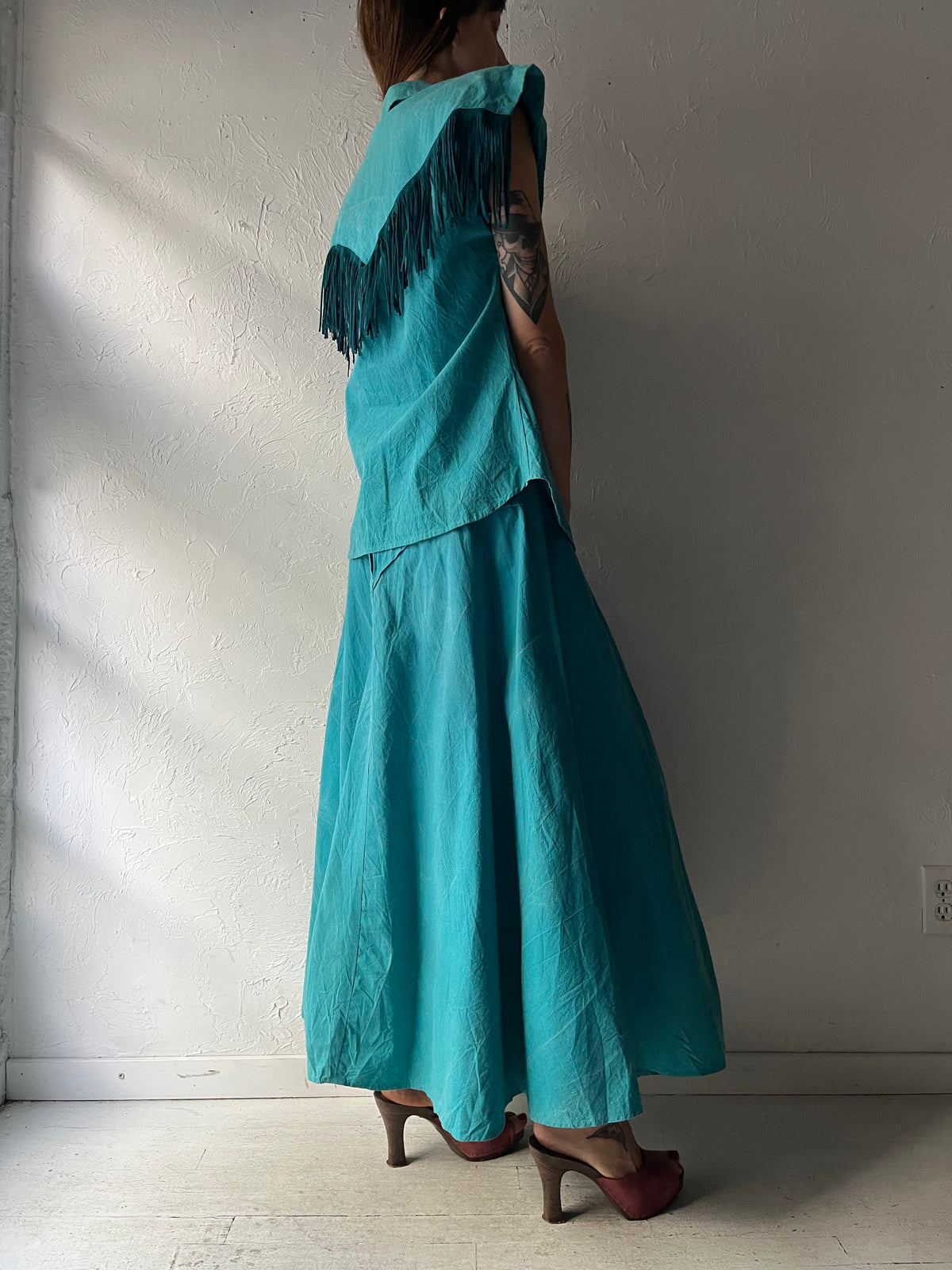 80s 'Liz E Parker' Blue Western Fringe Set / Medium