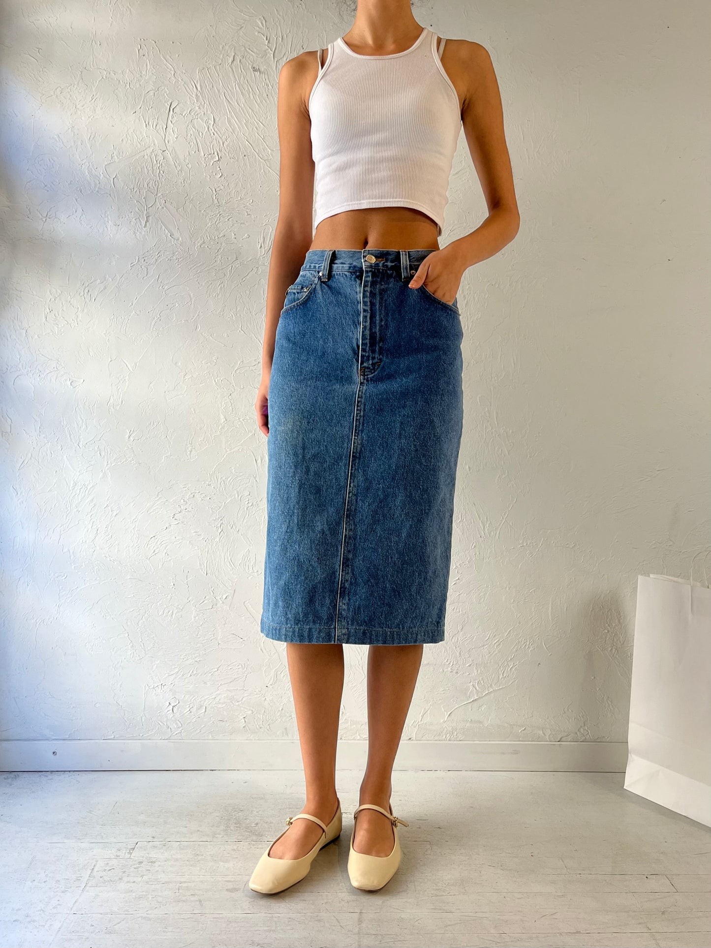 90s ‘Ralph Lauren’ Denim Pencil Skirt / Union Made / Small