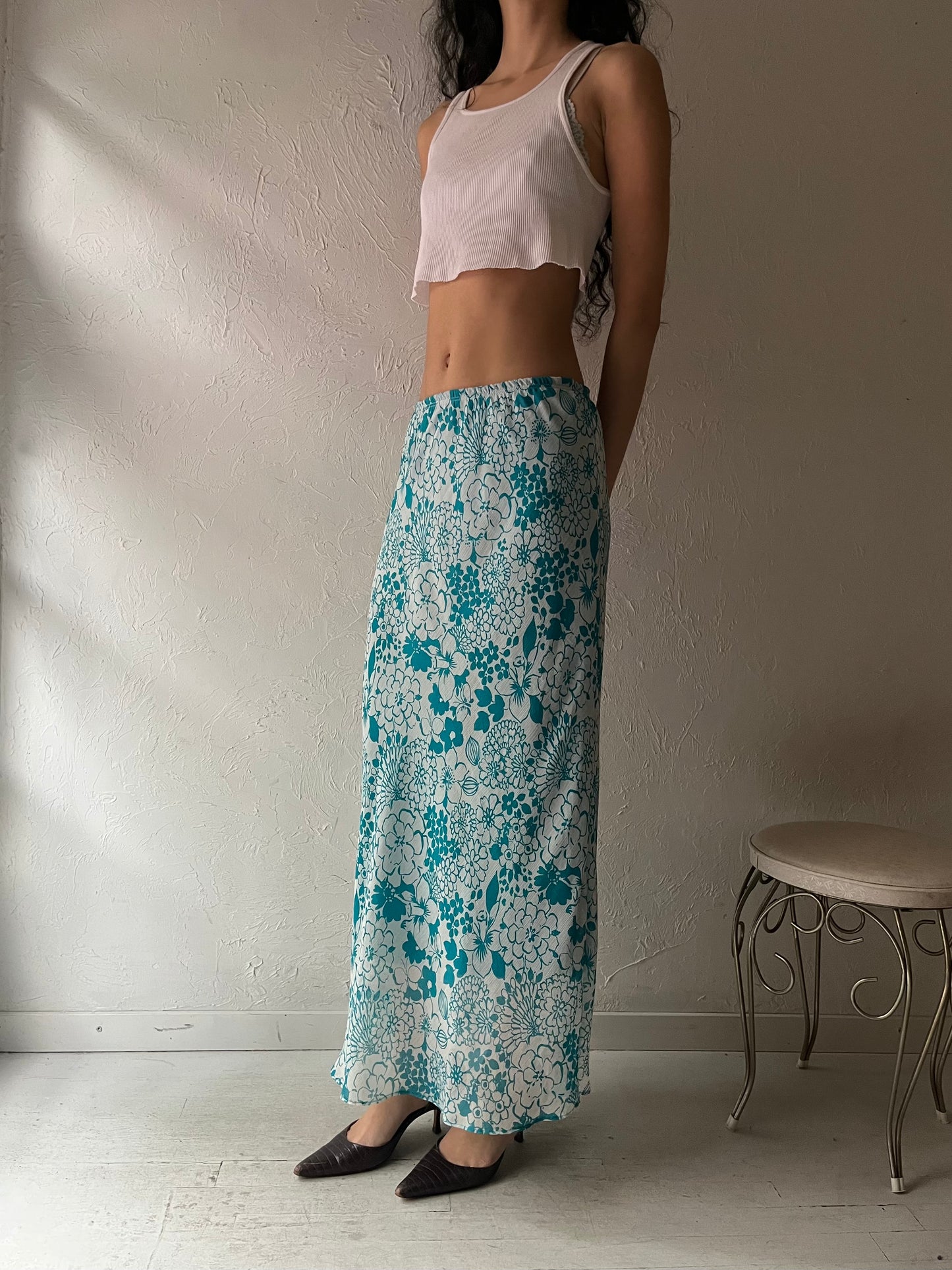 90s 'Top Choice Fashion' Floral Maxi Skirt / Large