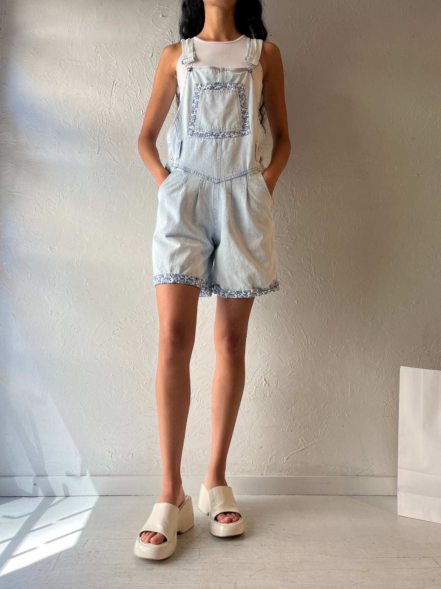 90s 'Good Fellows' Denim Overall Shorts / Medium