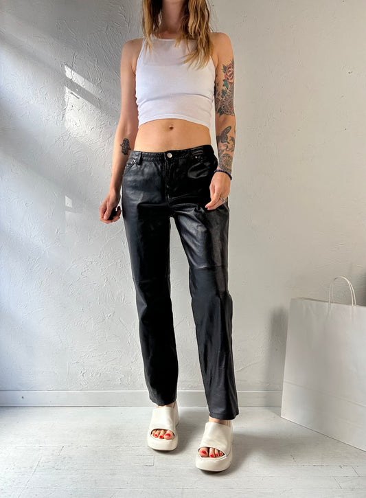 Y2K ‘Metro Style’ Black Low Rise Leather Pants / Medium