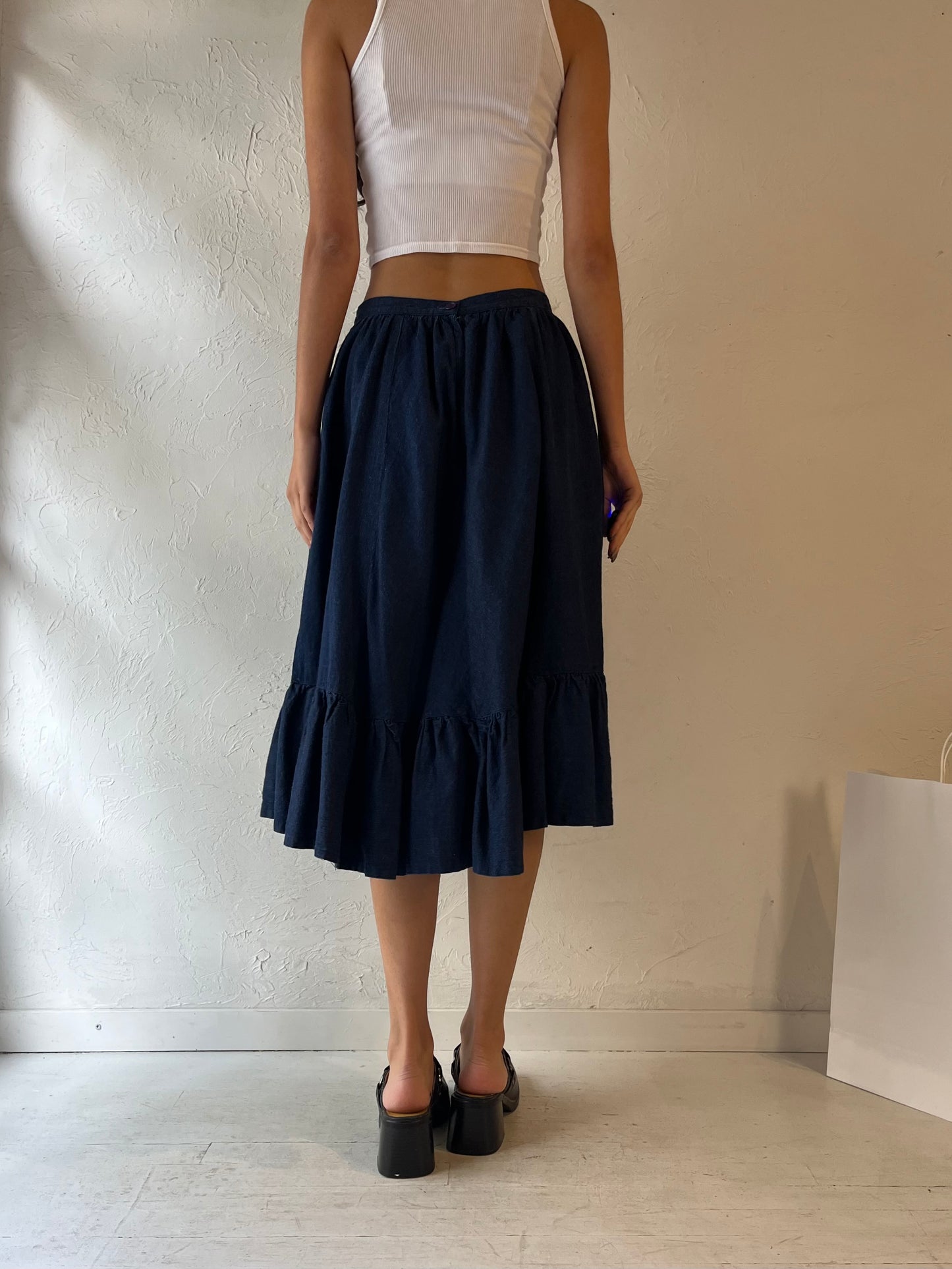 90s Denim Peasant Skirt / Small - Medium