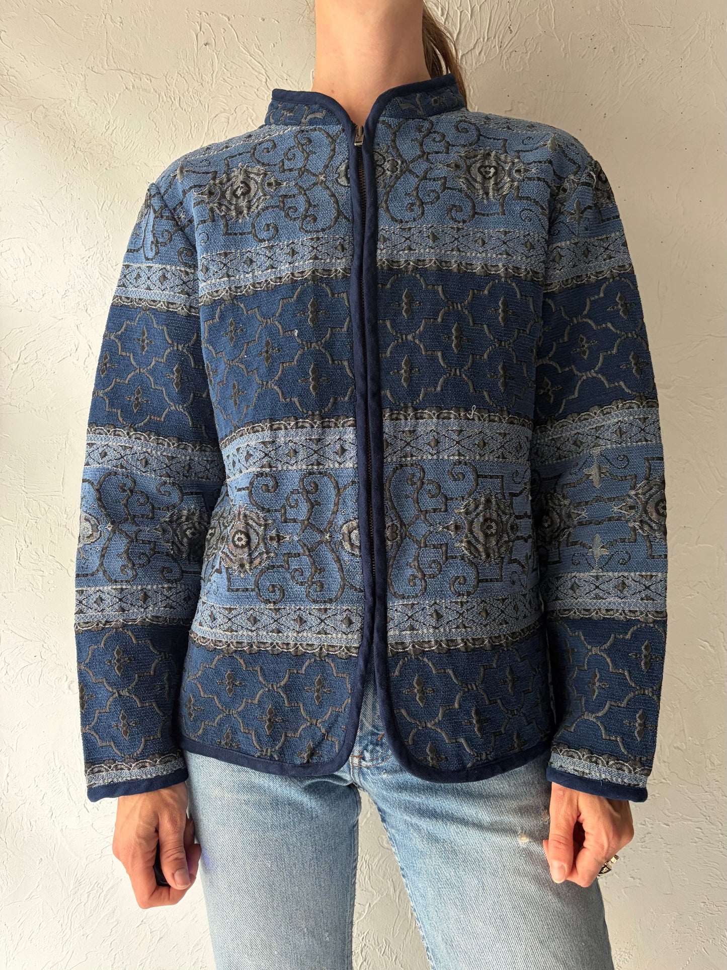 Vintage' Tradition' Blue Tapestry Jacket / Large