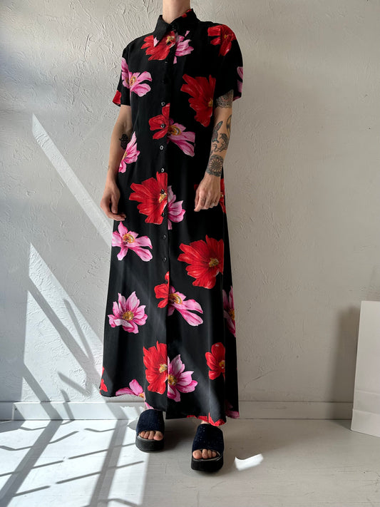 Y2k 'Jack Mulqueen' Silk Floral Maxi Dress / Large
