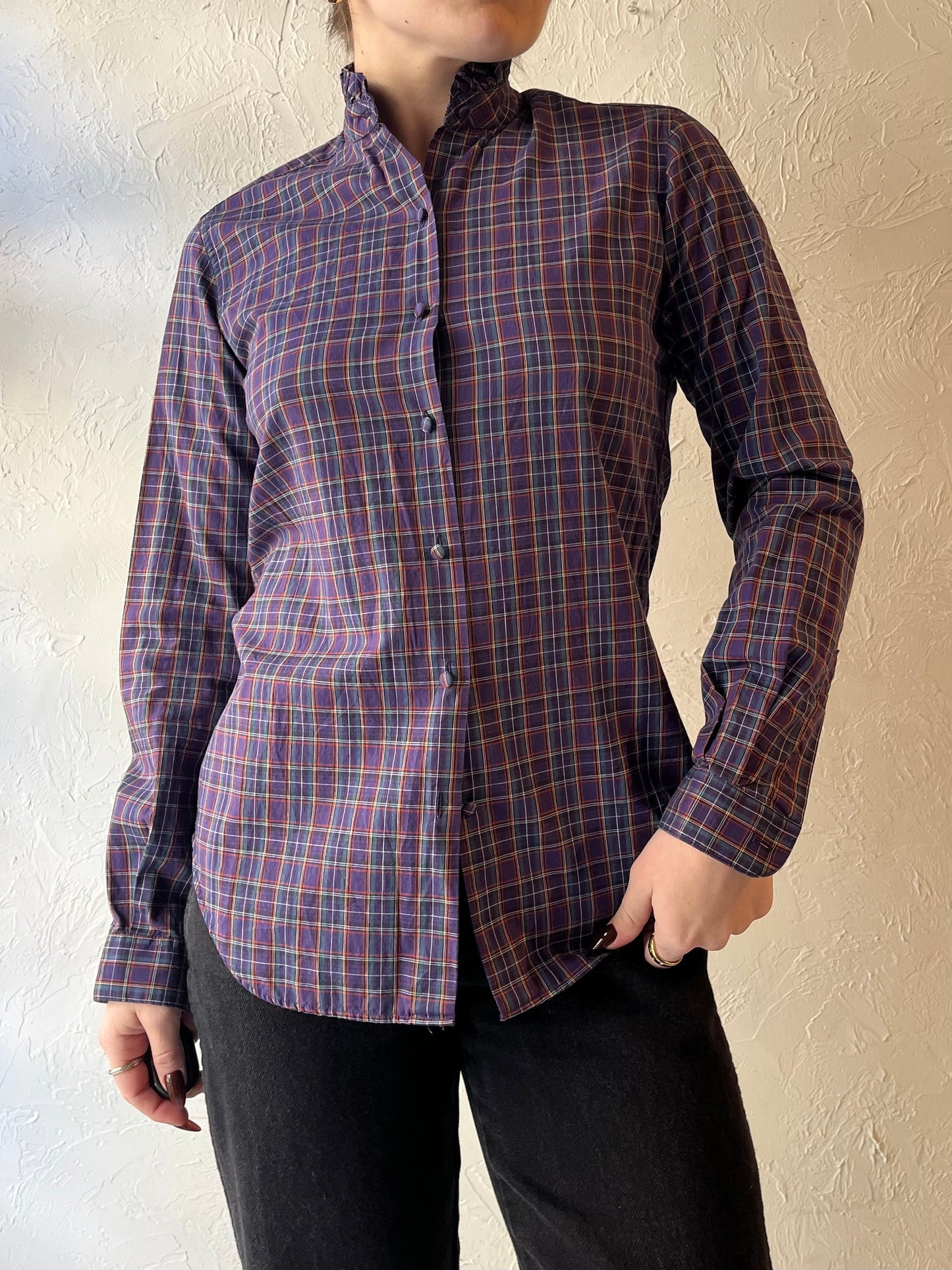 Y2K ‘Foxcroft’ Purple Plaid Western Blouse / Small