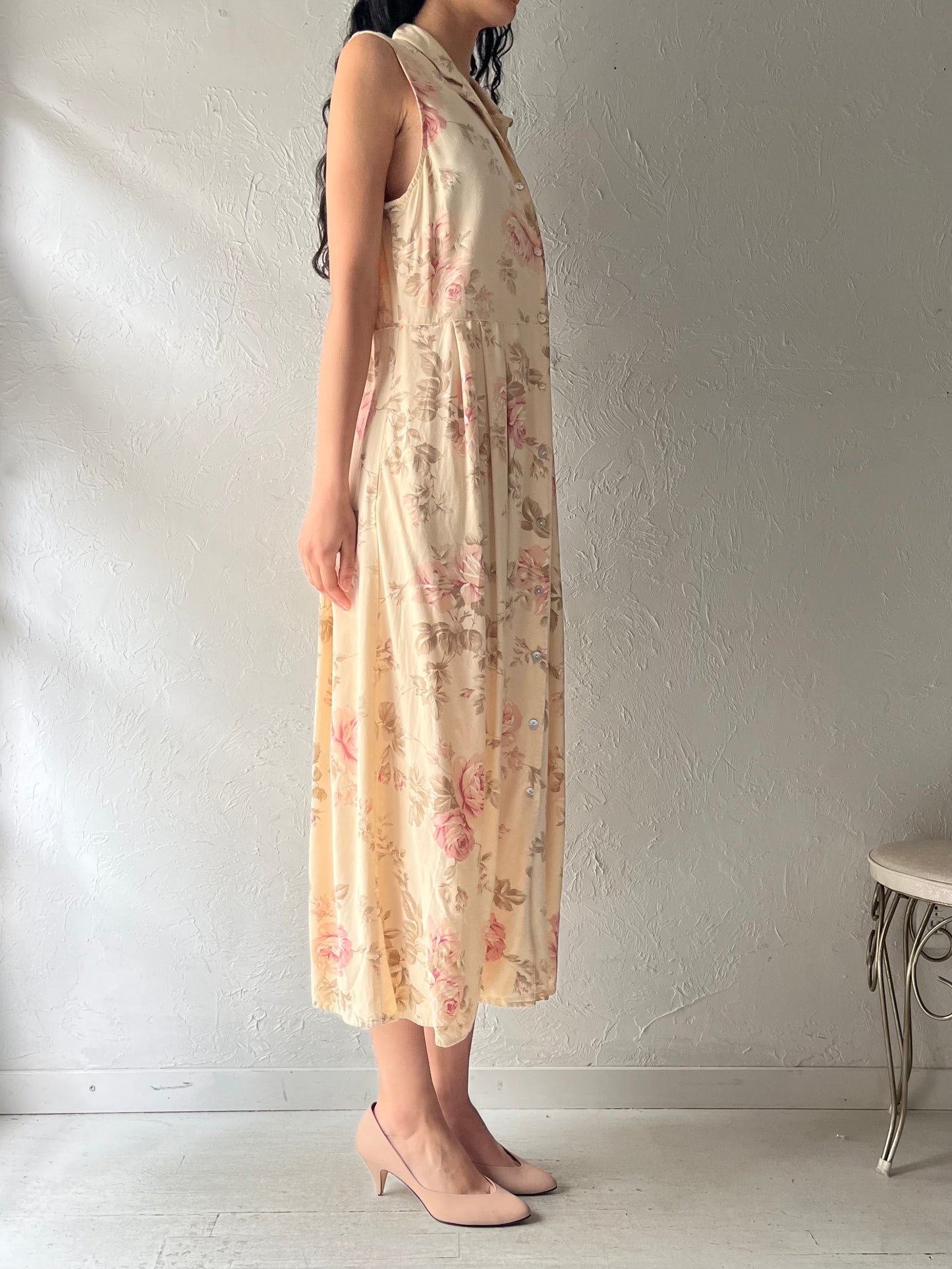 80s 'Nancy G' Floral Cottagecore Sundress / Vintage 1980s Garden Party Midi Summer Dress / Large