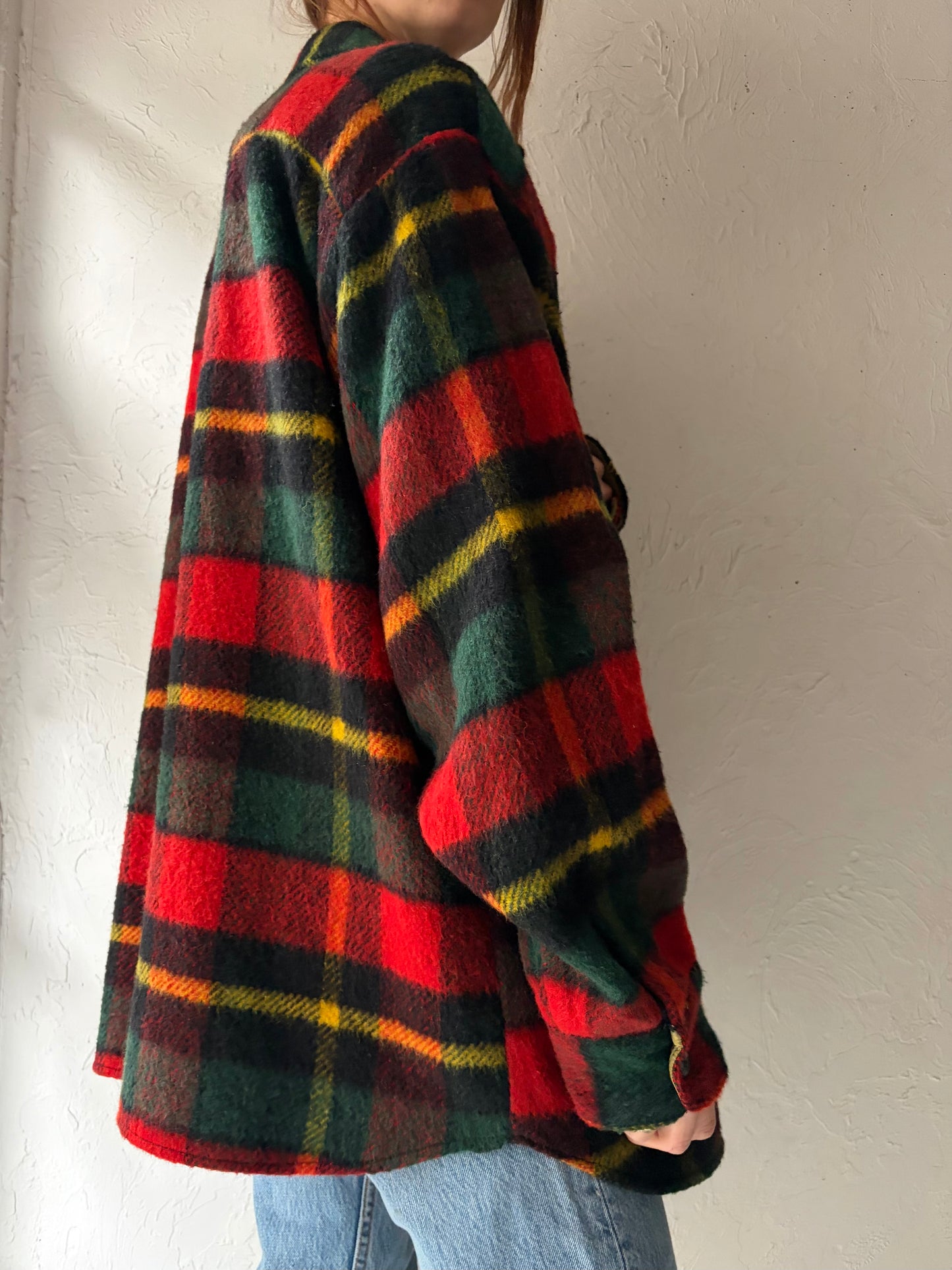 80s 'Sears' Plaid Wool Button up Shirt / XL