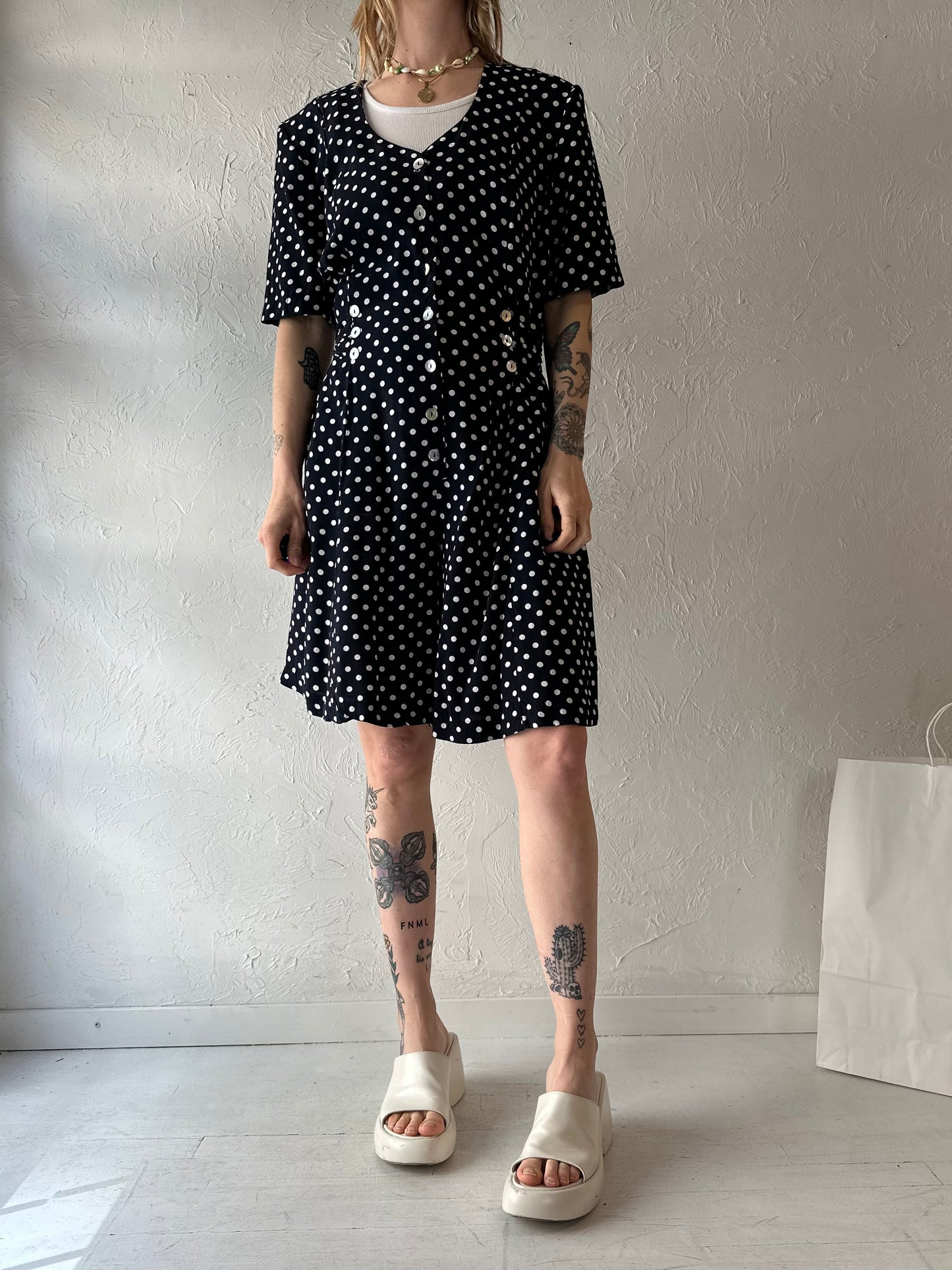 90s 'New Horizons' Polka Dot Rayon Romper / Medium