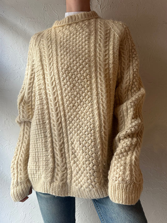 Vintage Cream Handmade Cable Knit Sweater / Medium