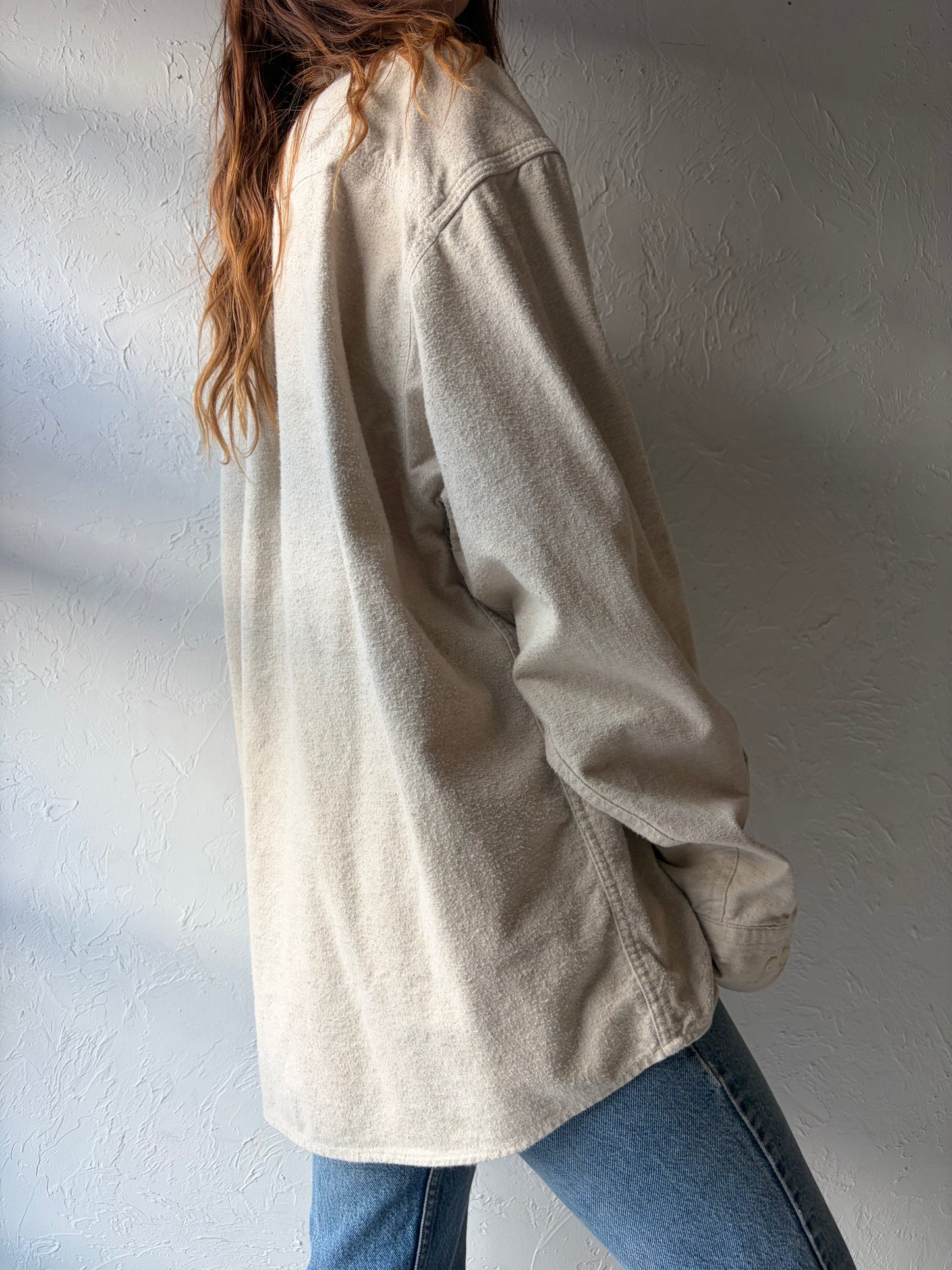 90s 'Woolrich' Cream Thick Cotton Button Up Shirt / Large
