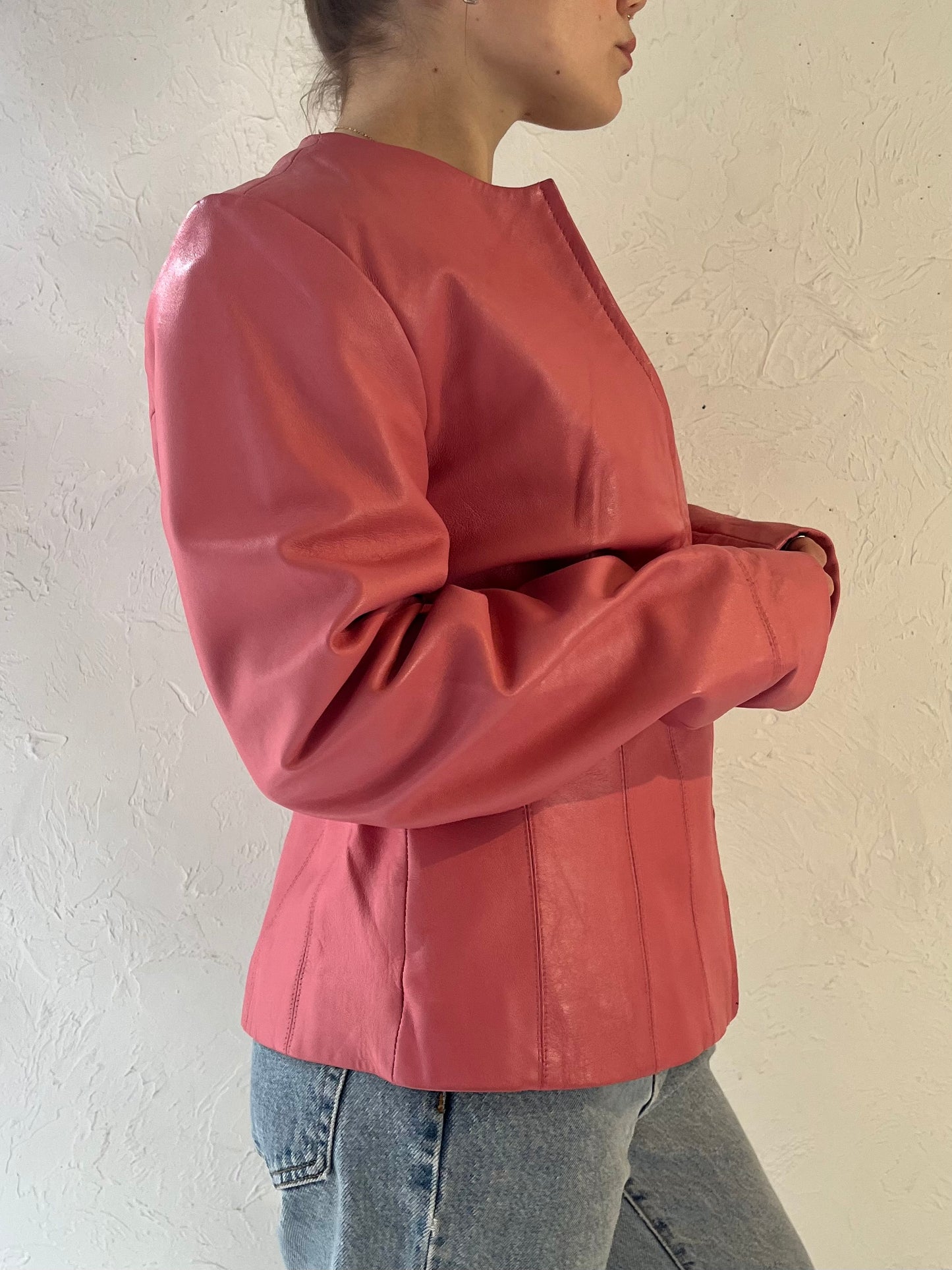 Y2k 'Style & Co' Pink Leather Jacket / Medium