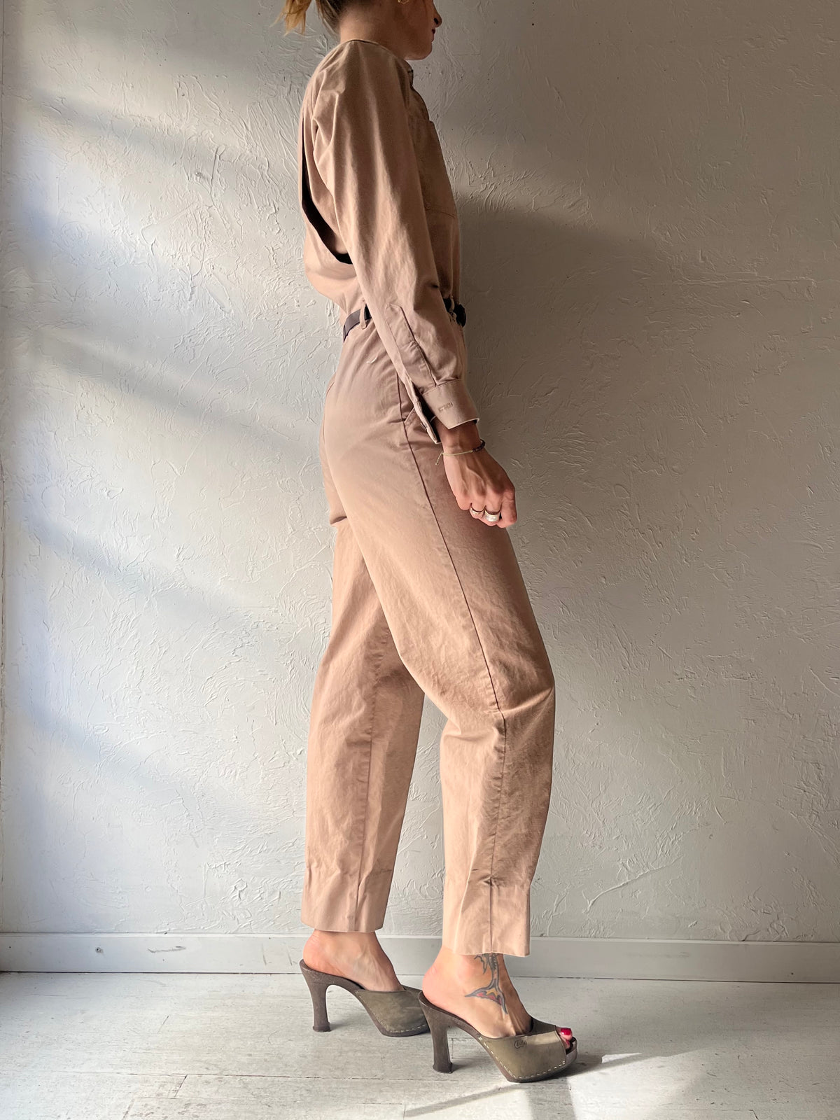 80s 'Calvin Klein' Cotton Flight Jump Suit / Small