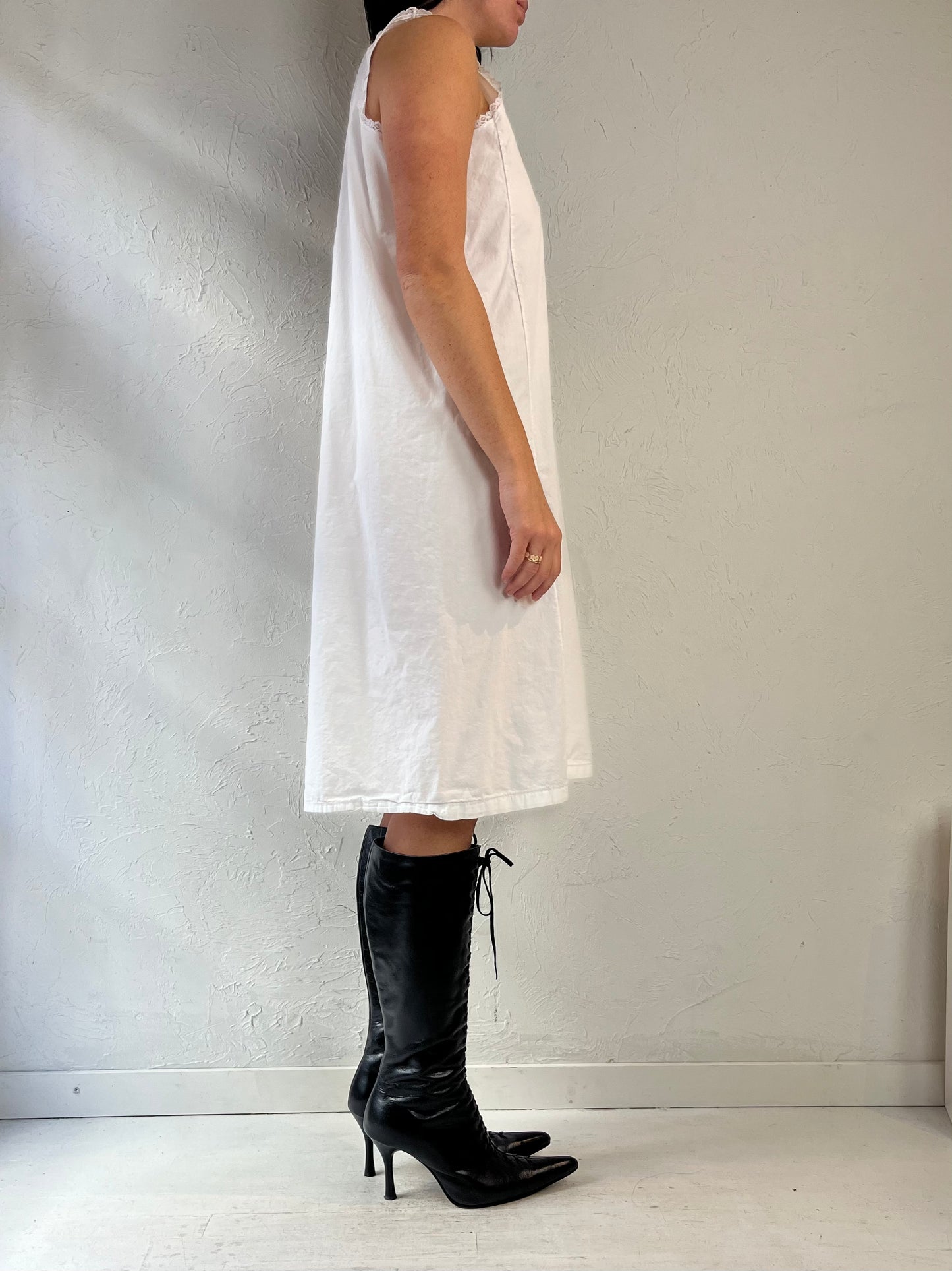 Y2k 'Velrose' White Cotton Dress / Medium