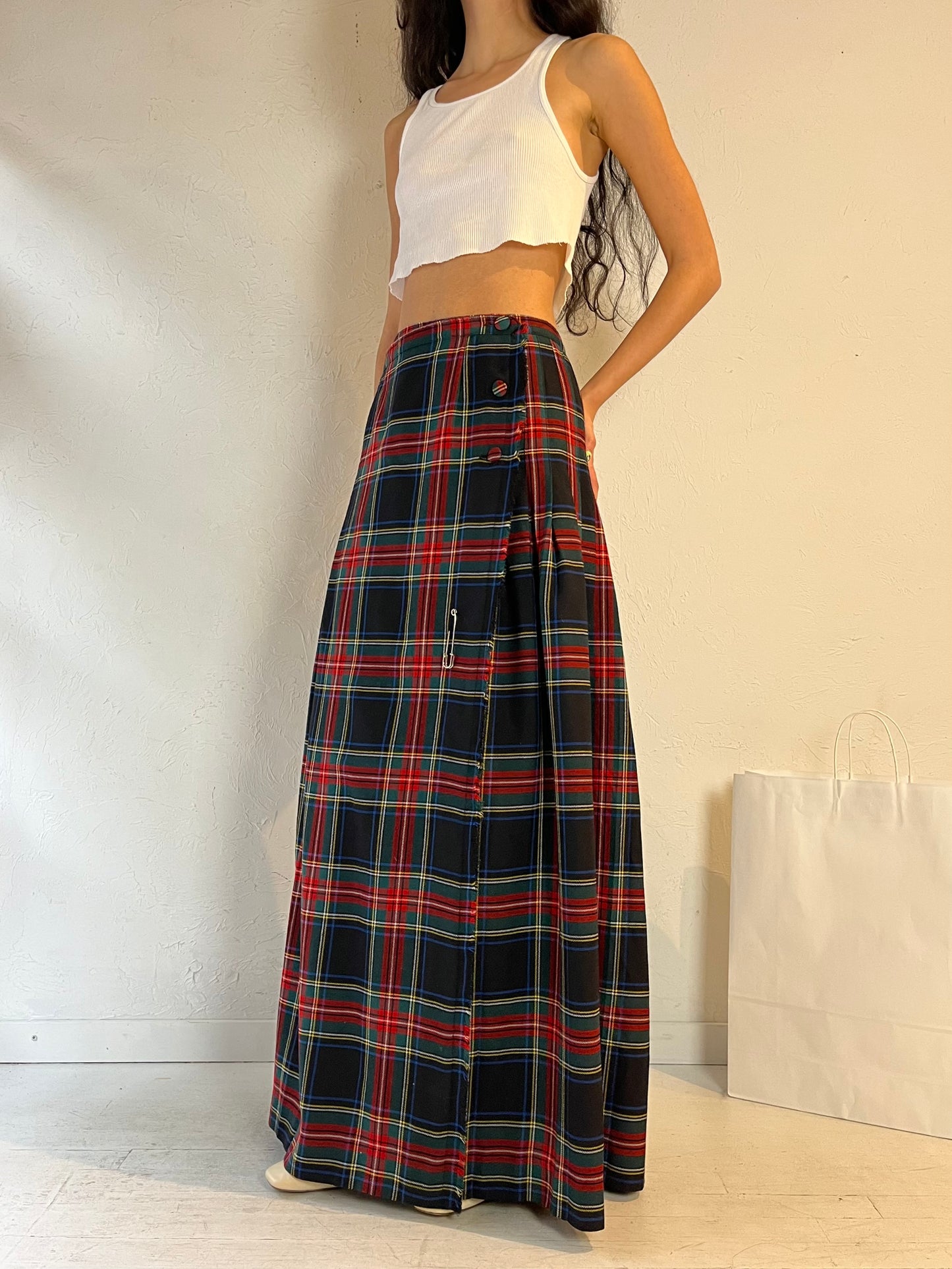 70s ‘Surrey Classics' Plaid Wool Maxi Skirt / Small - Medium