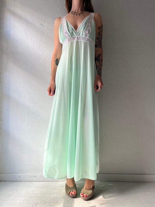 70s 'Lou Lee' Mint Green Romantic Cottagecore Slip Nightgown Maxi Dress / Medium