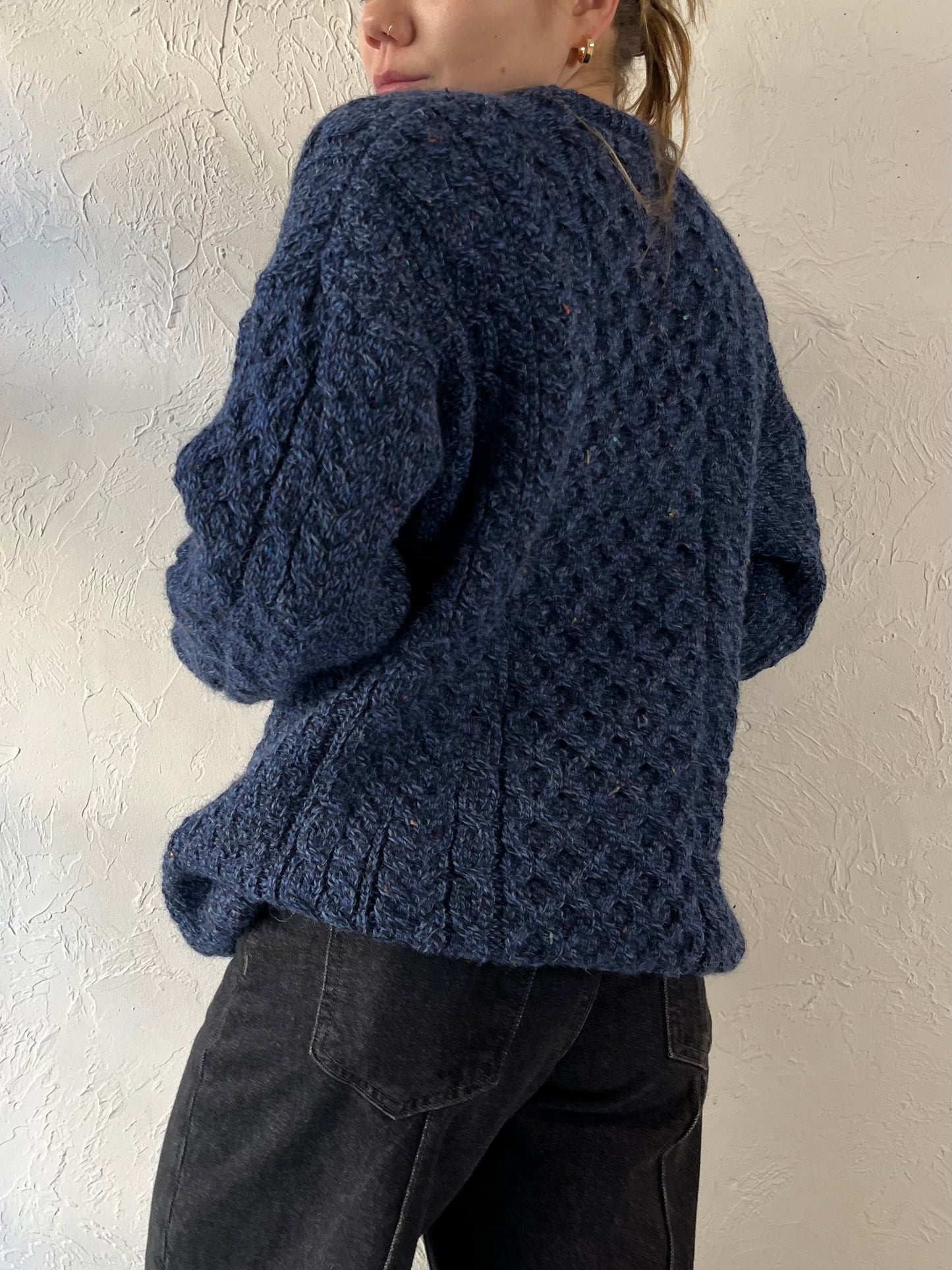 90s ‘Avoca’ Blue Cable Knit Sweater / Small