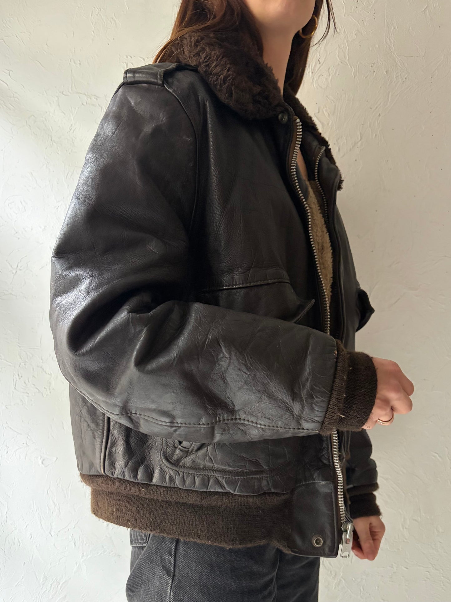 Vintage 1970s 'Schott Brothers' I S 674 MS Civilian Market Leather Flight Jacket / Medium