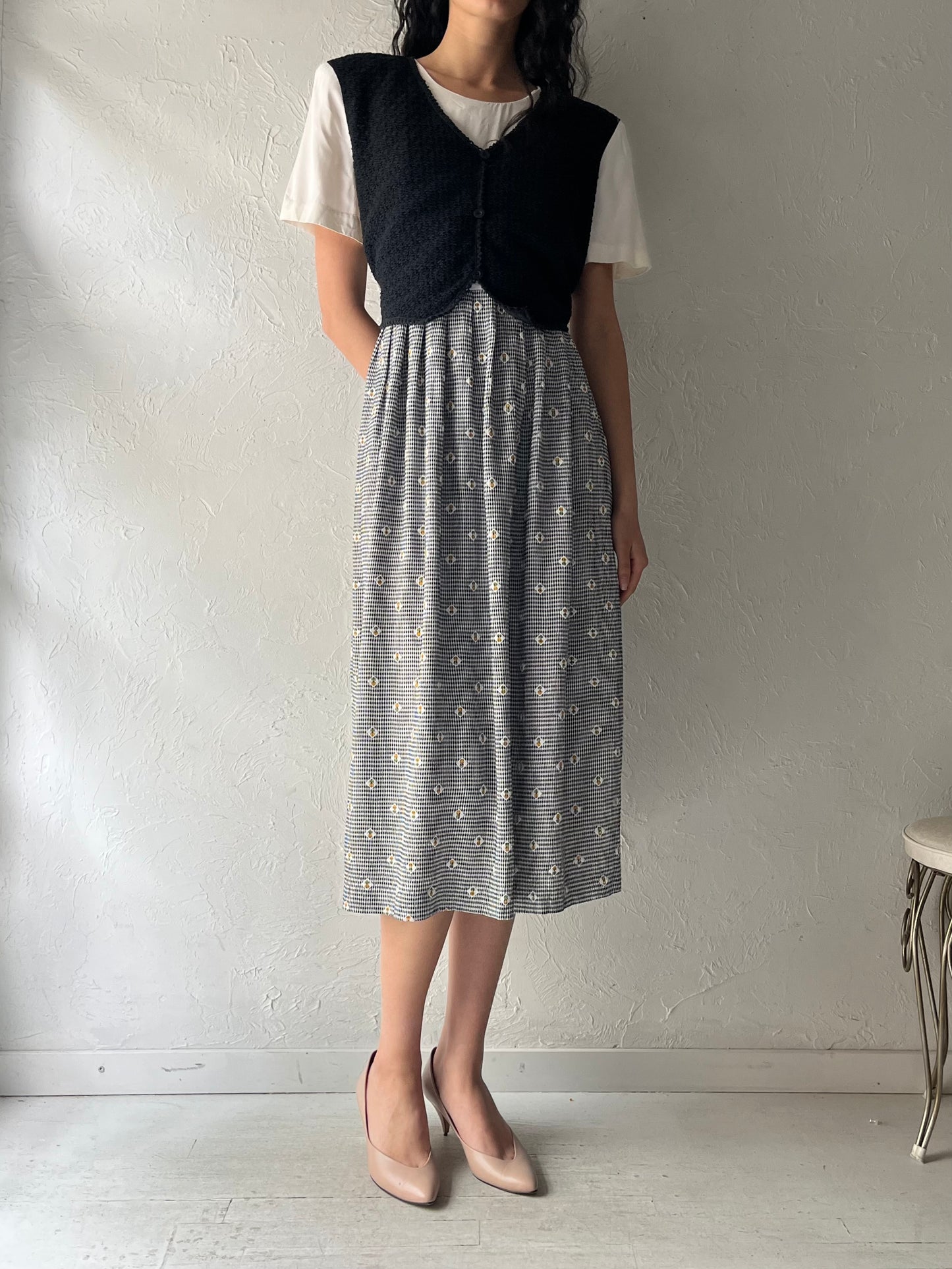 80s 'Alison Che' Vest Midi Dress /  Large