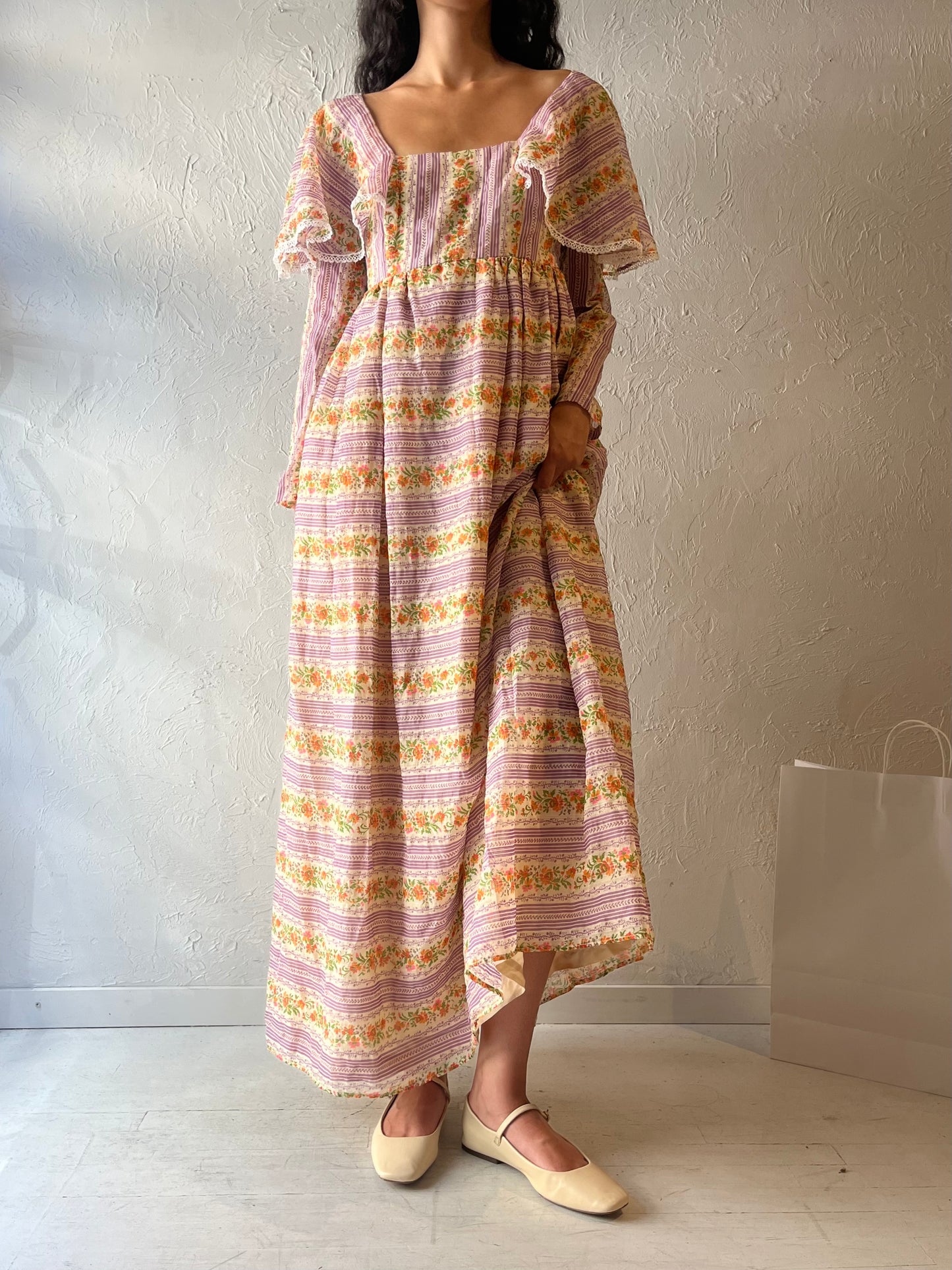 70s 'California Charmer' Purple Peasant Dress / Medium