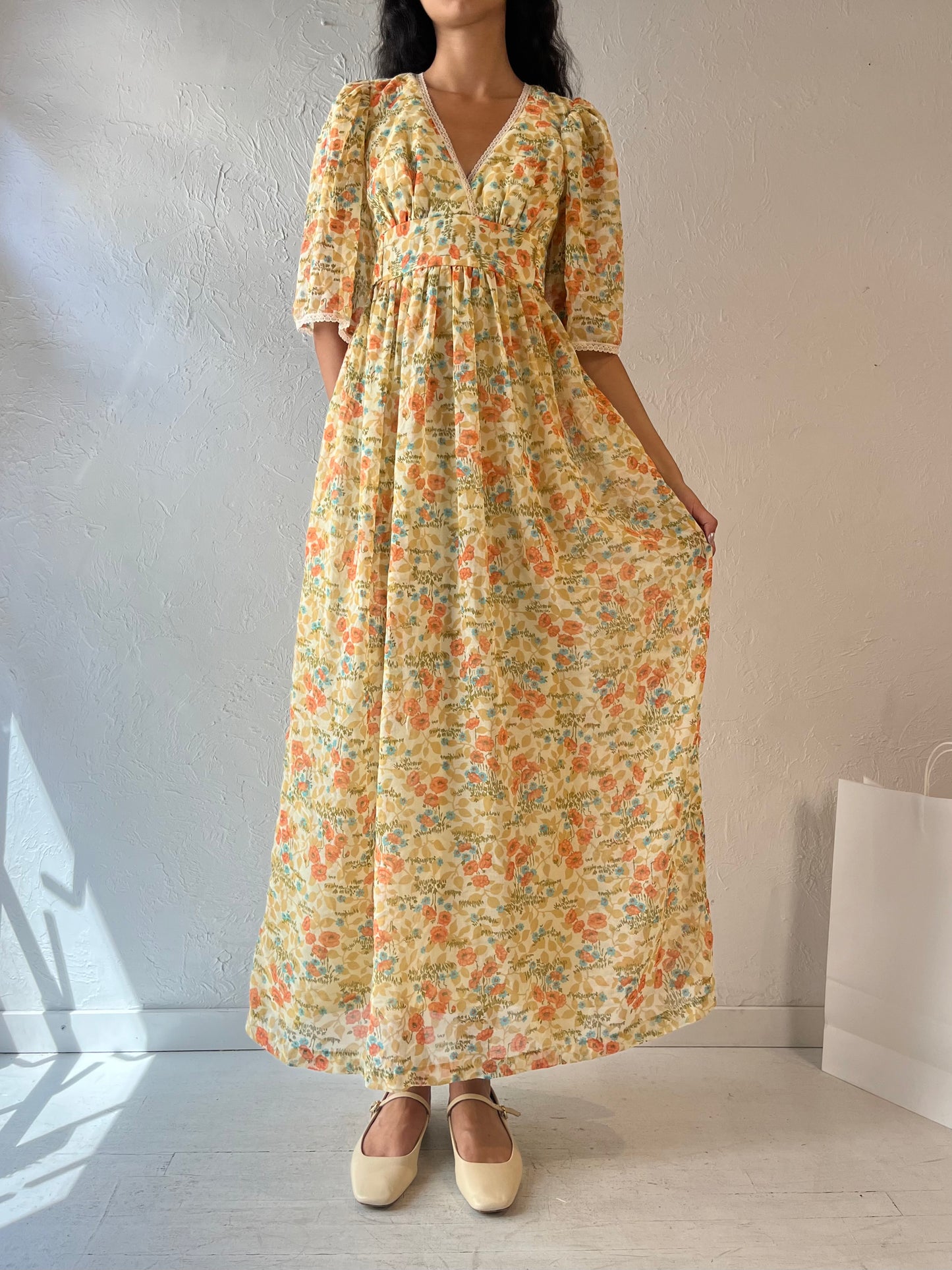 70s 'This Is Yours' Yellow Prairie Dress / Union Made / XS - Small