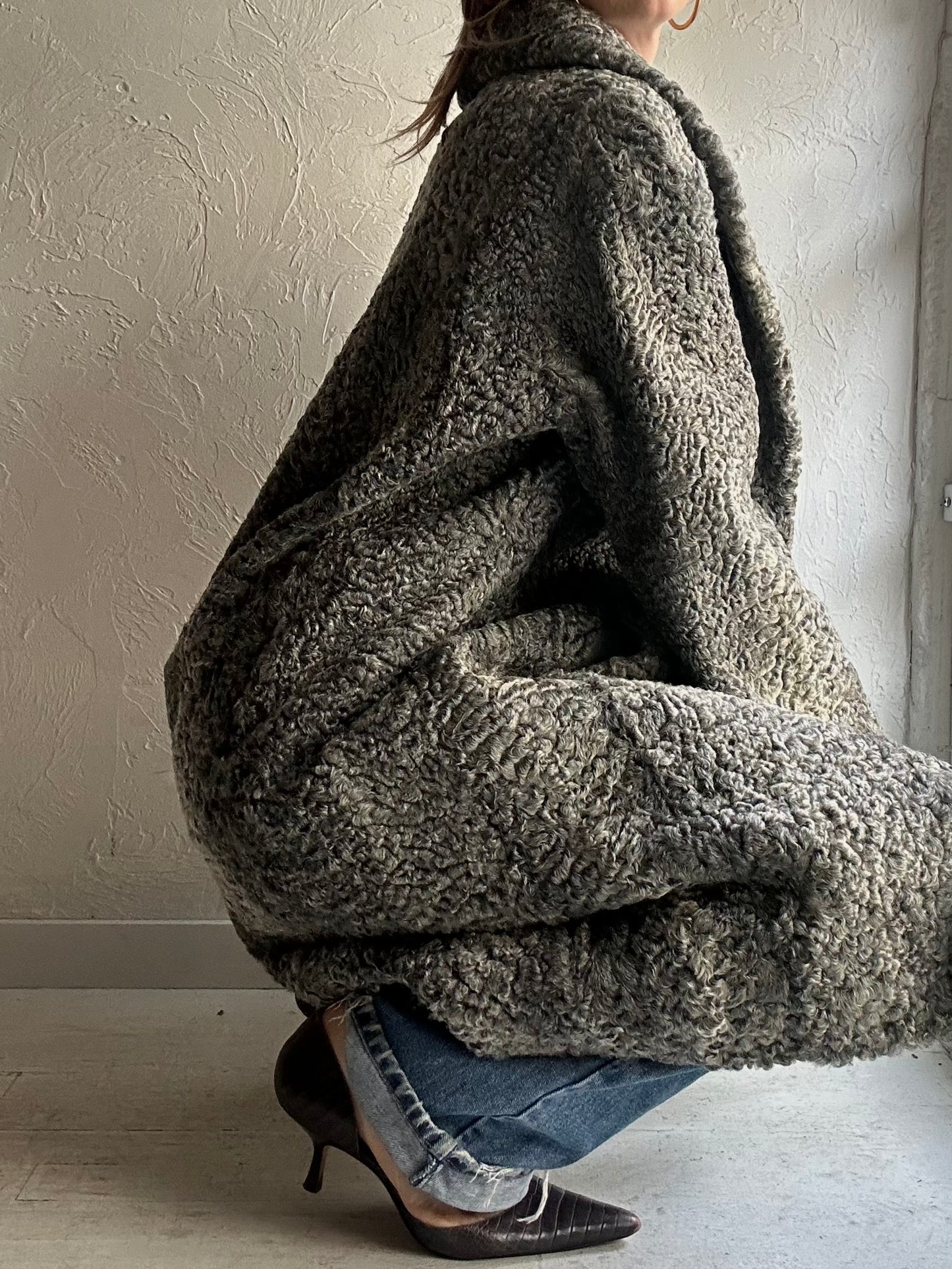 70s 'New York Furs' Grey Persian Lambs Wool Coat / Medium