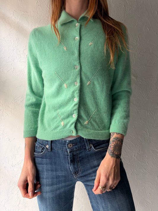 50s/60s  ‘Bobbi Brooks’ Green Wool Cardigan Sweater / Small