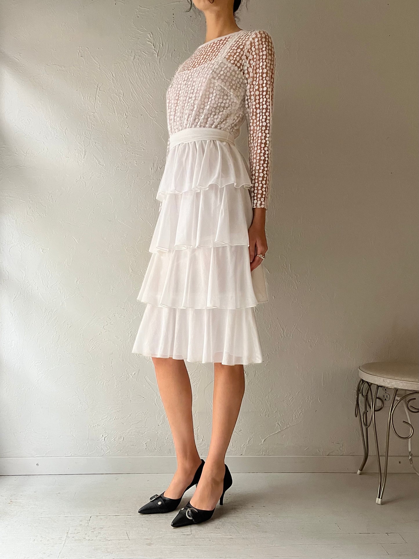 60s 'Mary Martin’ White Ruffle Dress / Small