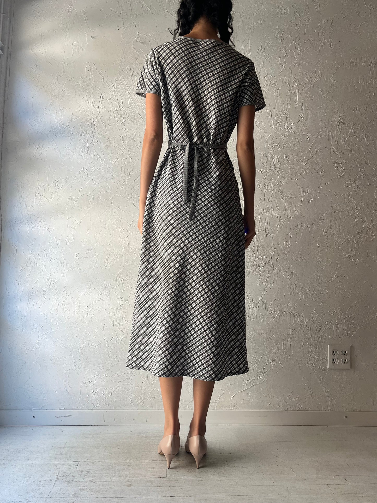 70s 'Gardor' Plaid Retro Midi Dress / Medium