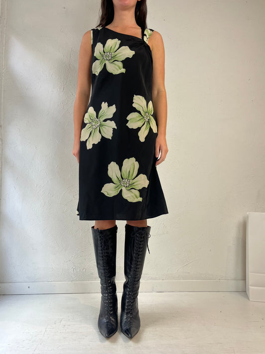 Y2K 'Jessica' Green Floral Print Midi Dress / Medium