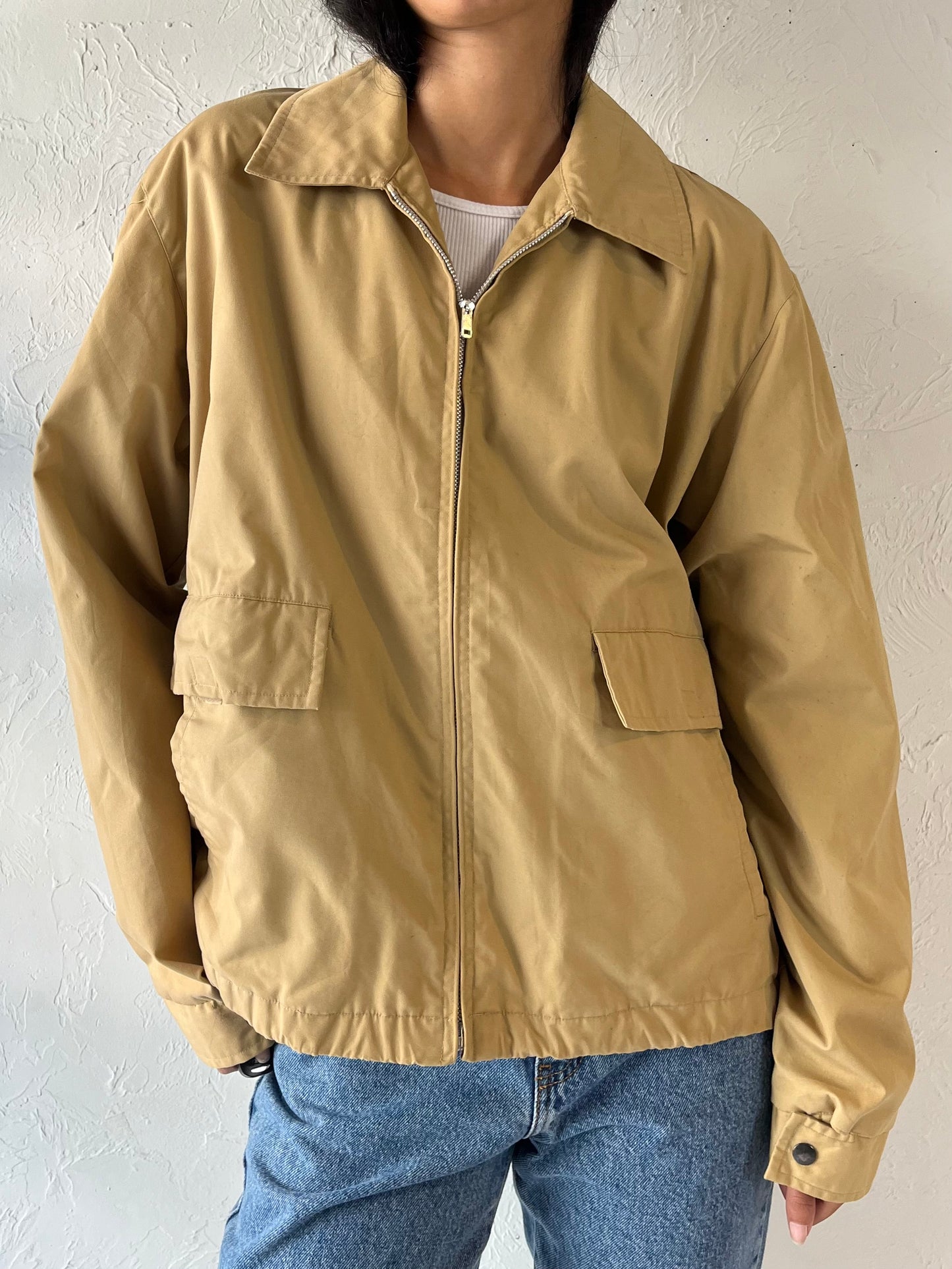 90s 'Bay' Beige Zip Up Sport Jacket / Large